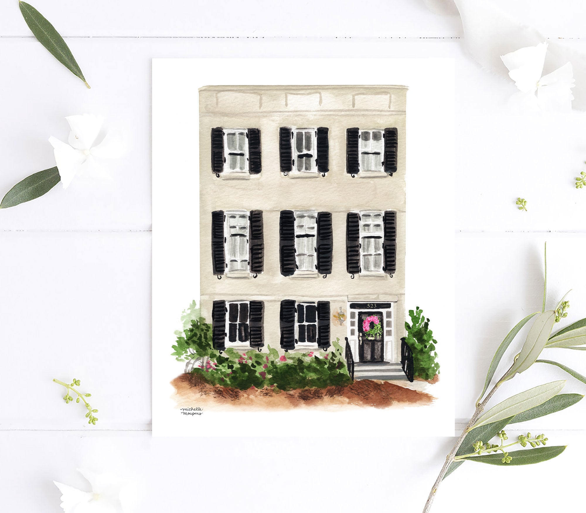 Southern Architecture Watercolor Wall Art Print by Michelle Mospens