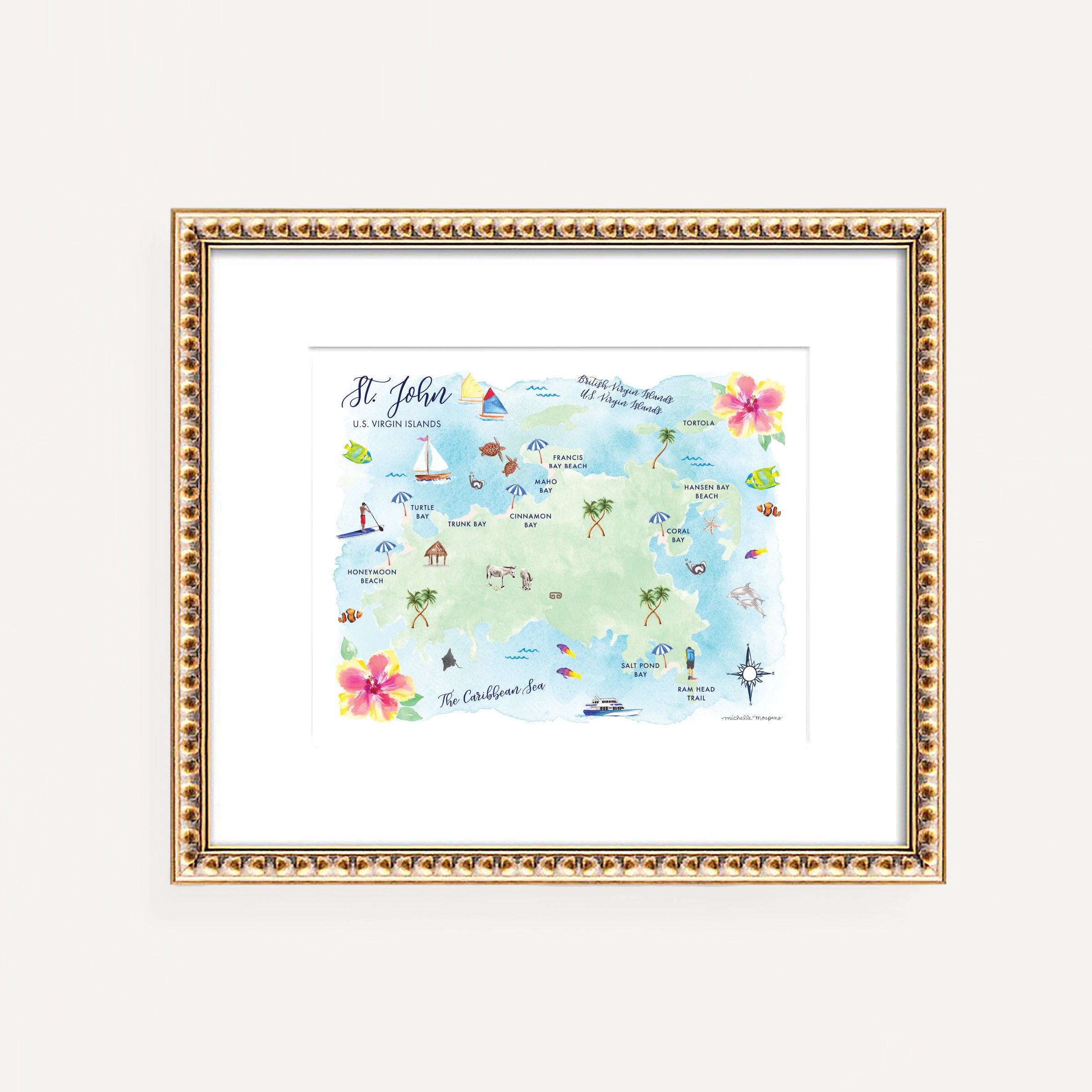 St. John U.S. Virgin Islands Map Art Print