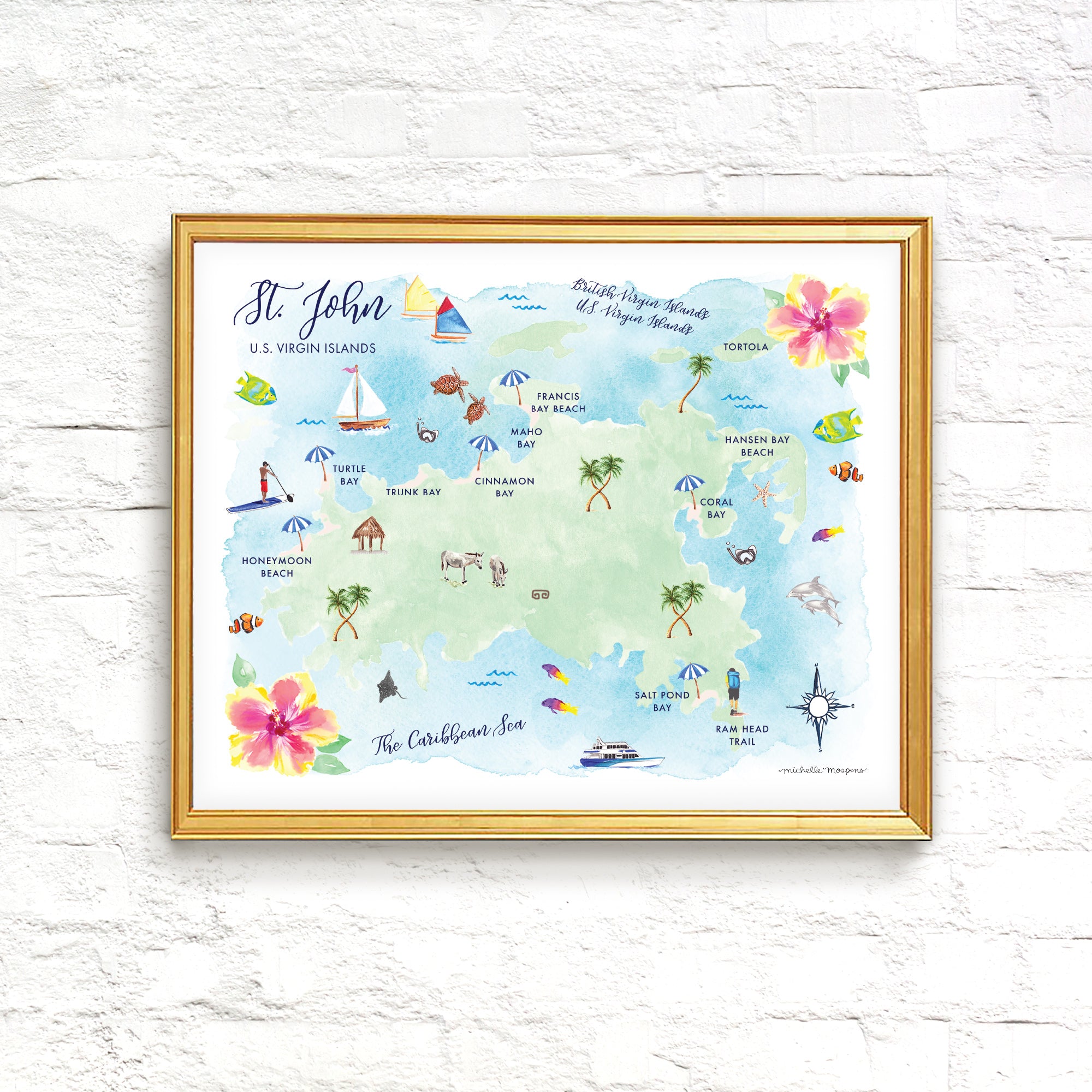 St. John U.S. Virgin Islands Map Art Print