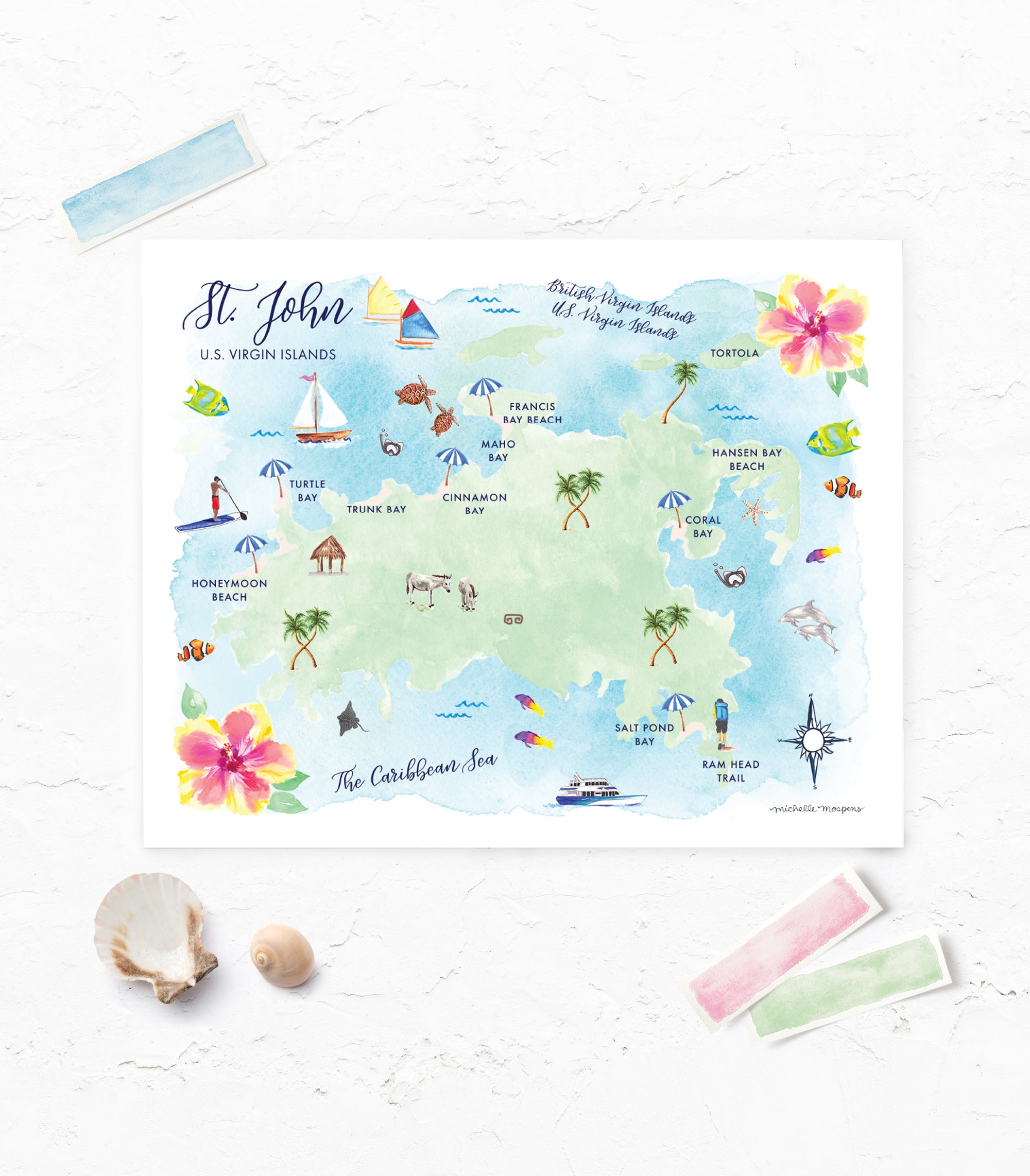 St. John U.S. Virgin Islands Map Art Print