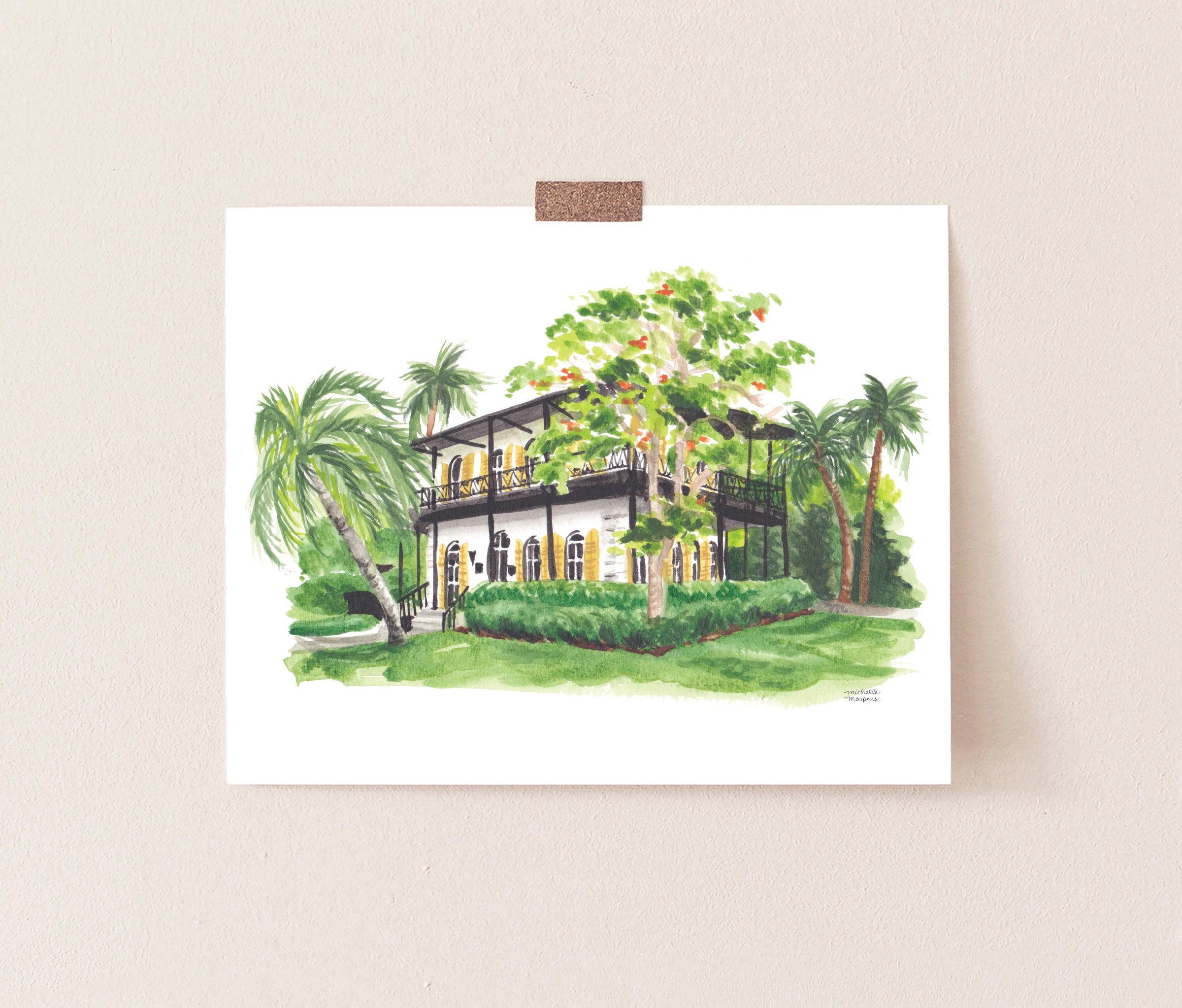 The Ernest Hemingway House & Museum Art Print Watercolor Painting