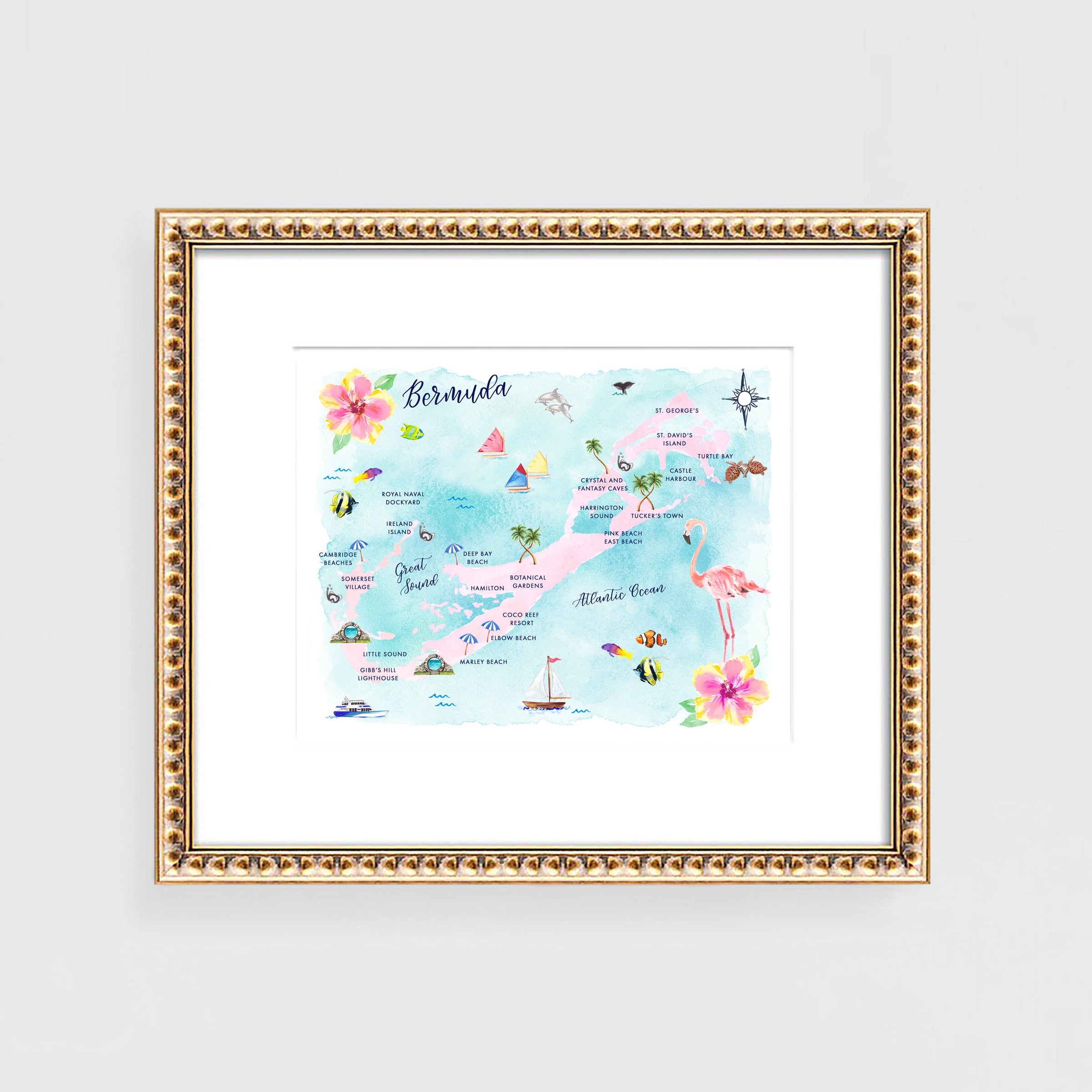 Watercolor Bermuda Map Art Print