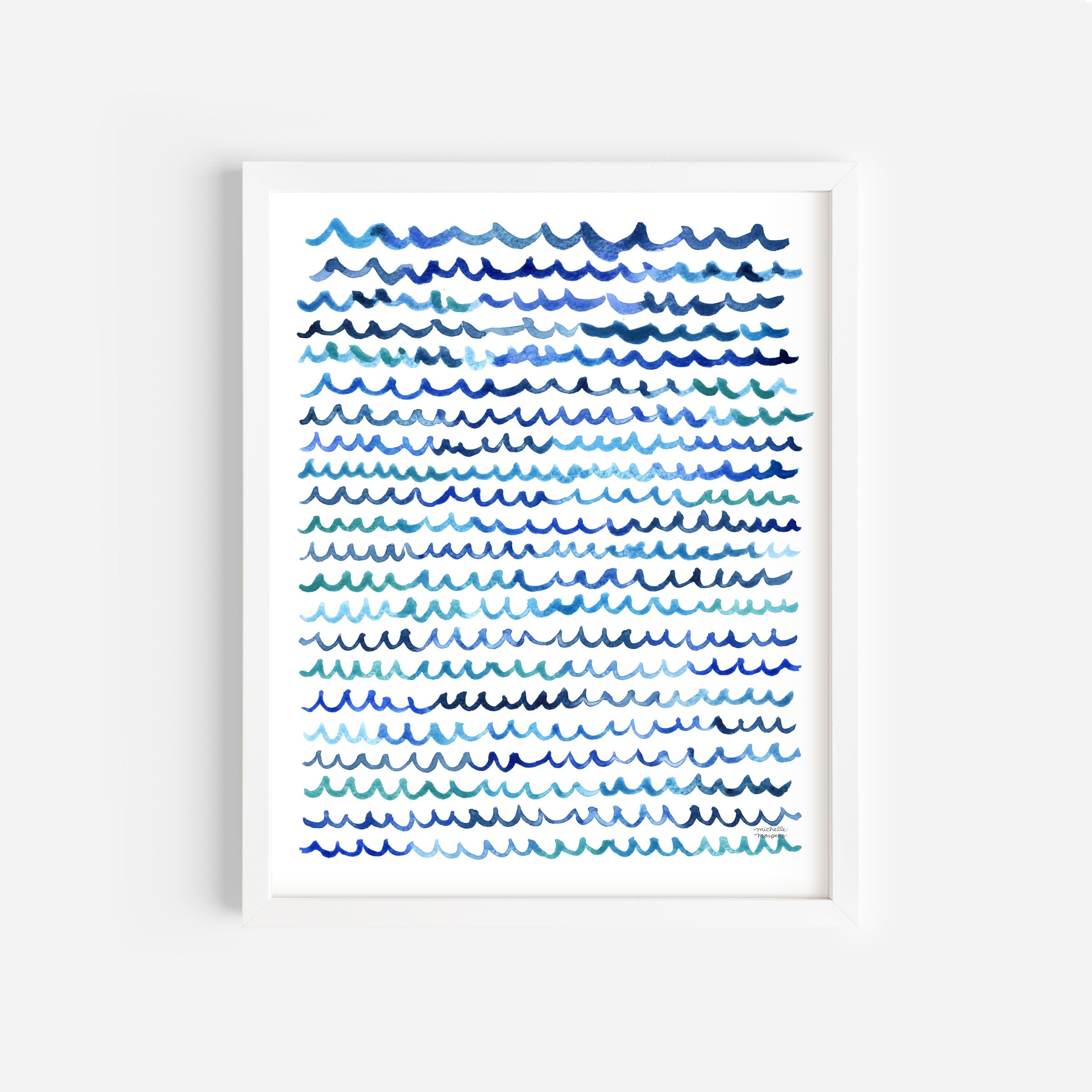 Cool Watercolor Waves Extra Large Wall Art Print by Michelle Mospens, Unframed