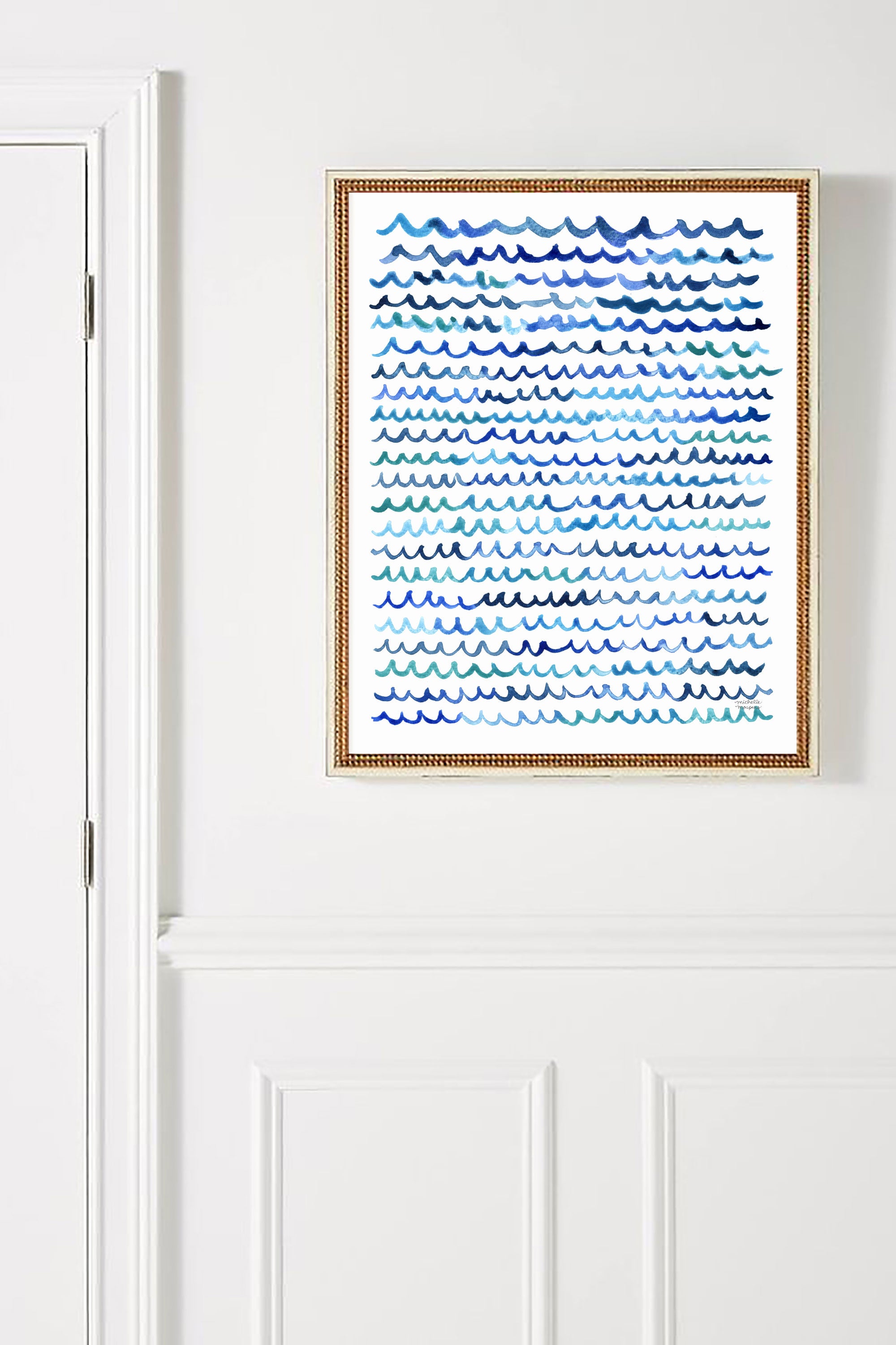 Cool Watercolor Waves Extra Large Wall Art Print by Michelle Mospens, Unframed