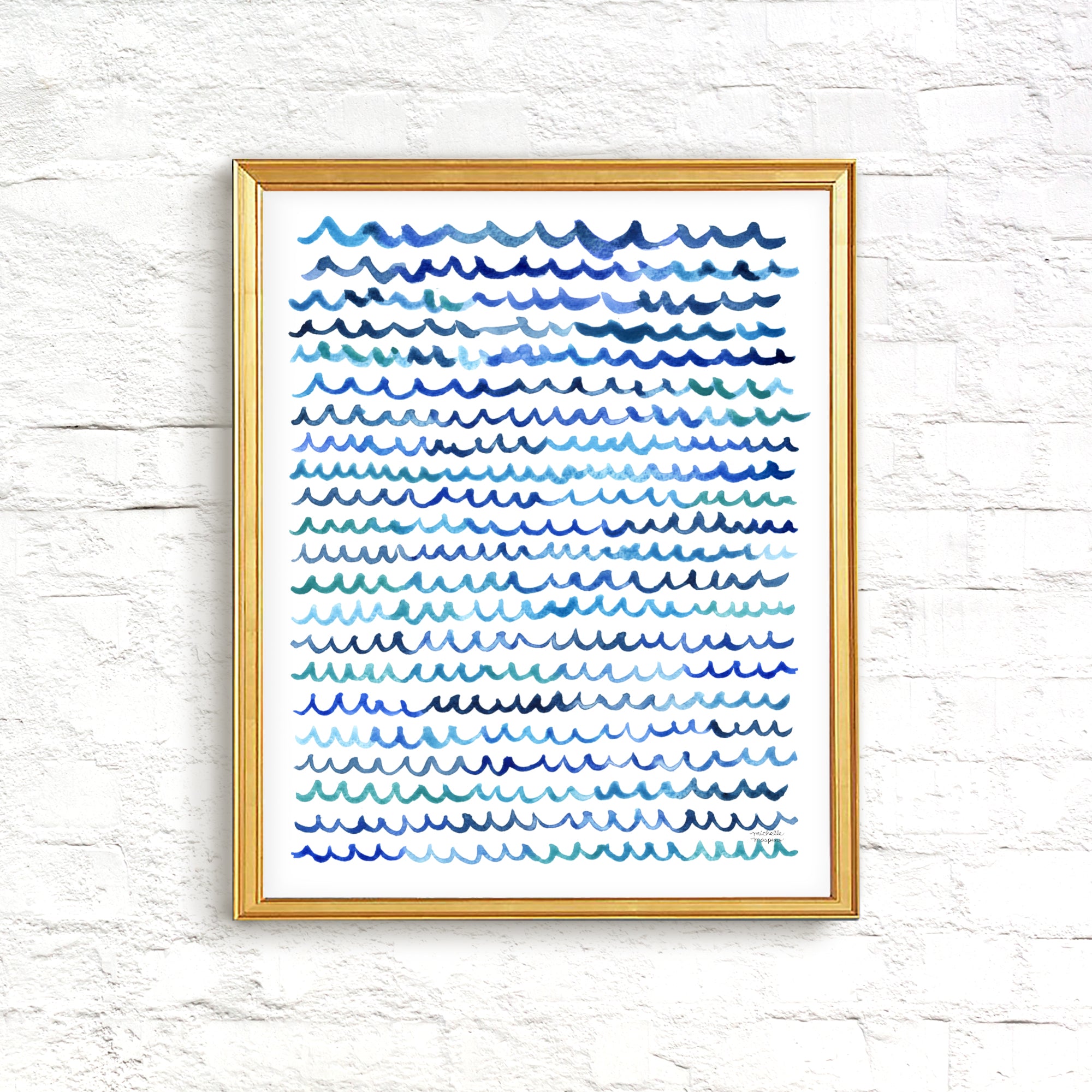 Cool Watercolor Waves Extra Large Wall Art Print by Michelle Mospens, Unframed