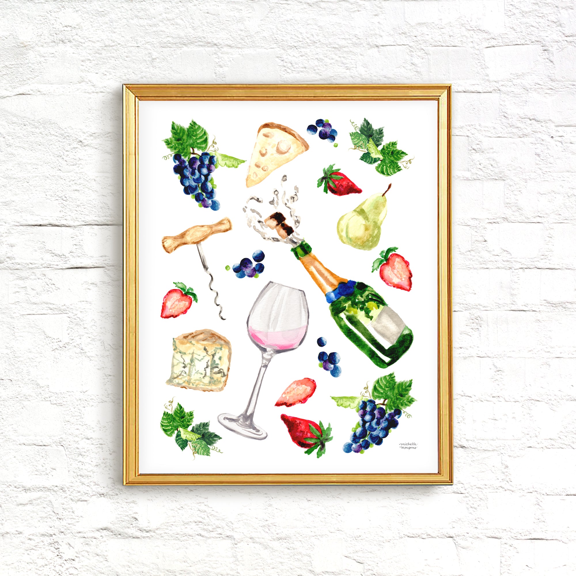 Wine Vibes Watercolor Wall Art Print Unframed