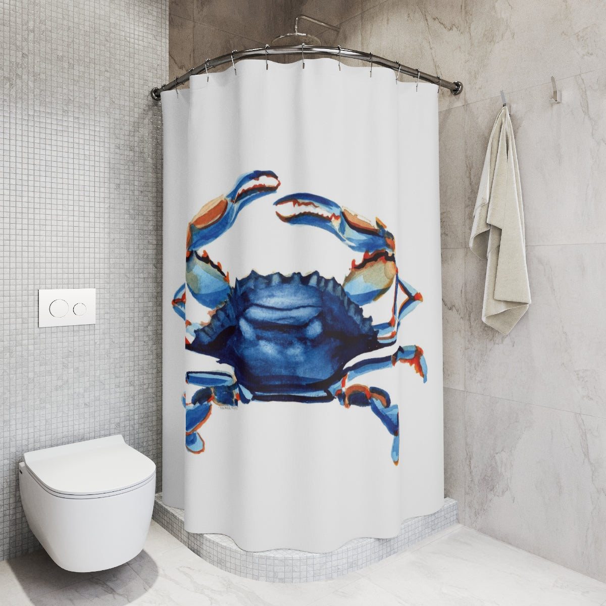 Watercolor Crab Nautical Coastal Shower Curtain