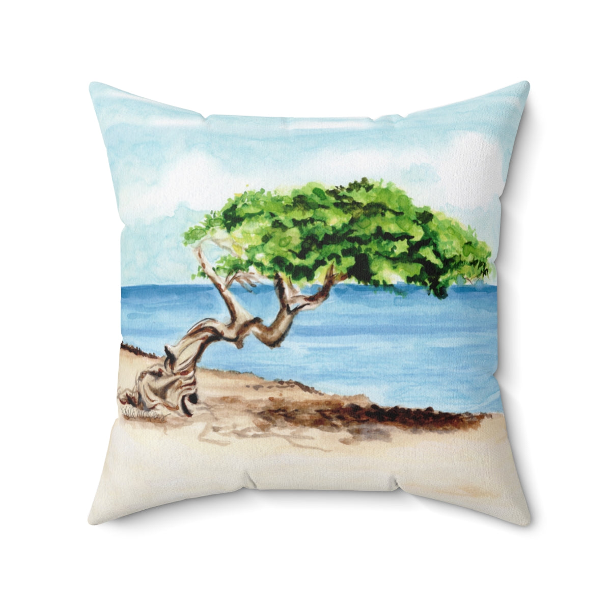 Watercolor Aruba Divi Tree Square Pillow by Artist Michelle Mospens