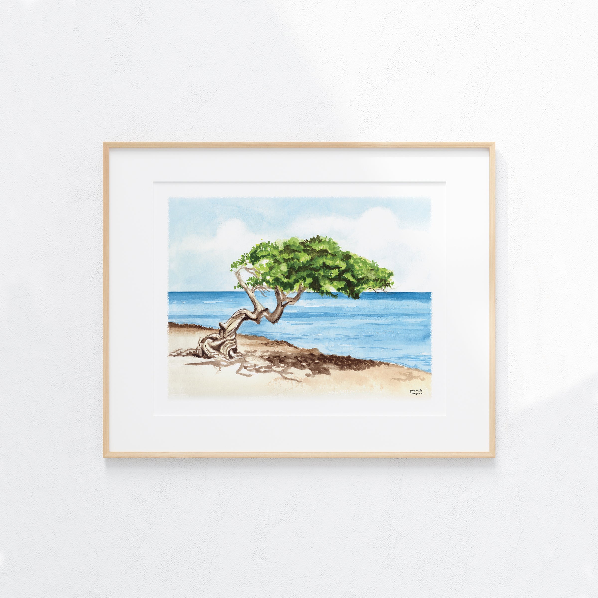 Aruba Divi Tree Watercolor Wall Art Print Coastal Decor