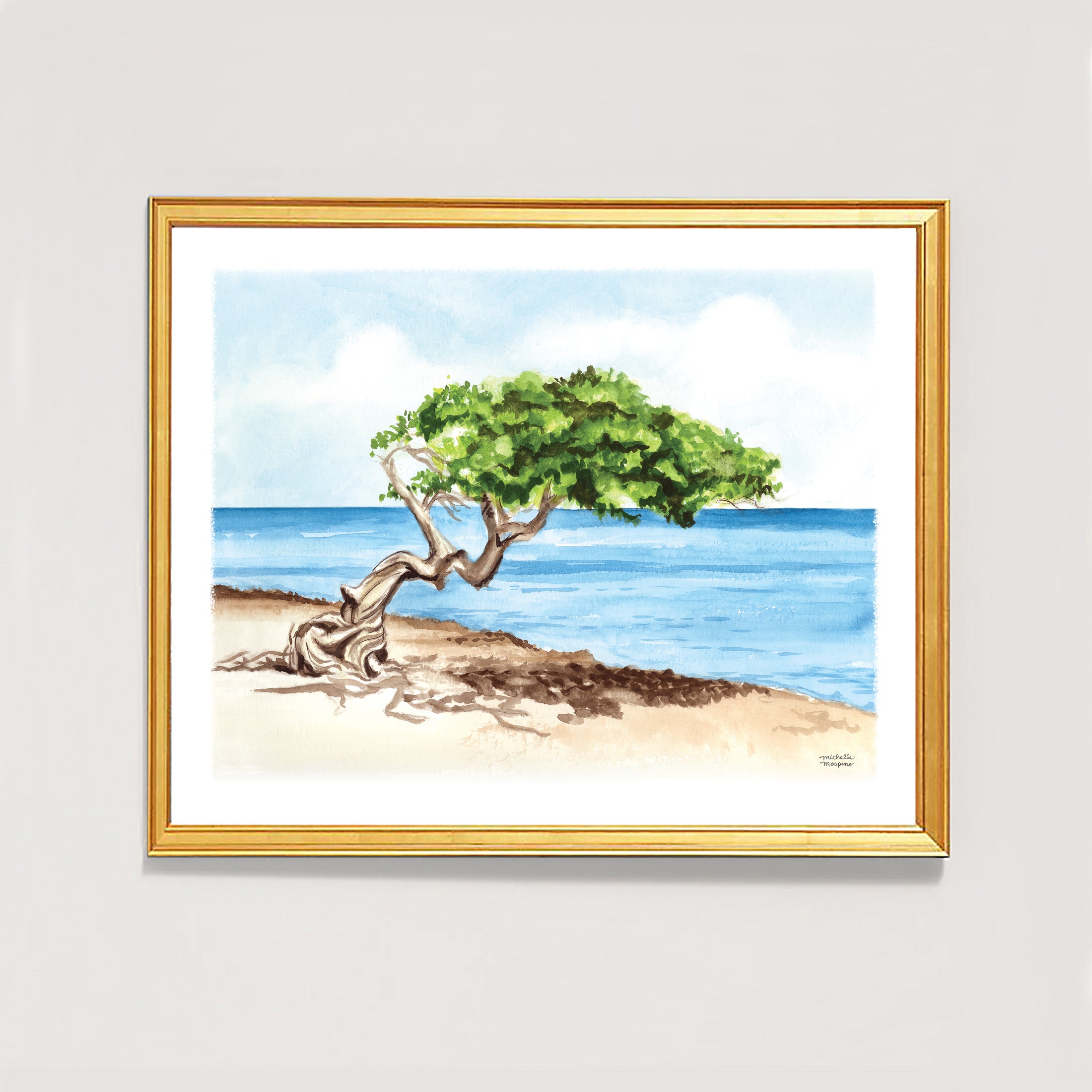 Aruba Divi Tree Watercolor Wall Art Print Coastal Decor