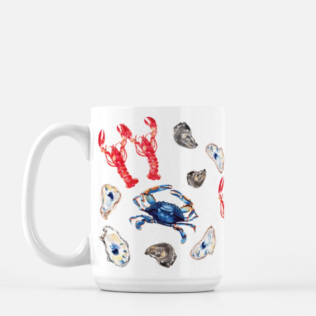 Illustrated Coastal Collage Coffee Mug 15oz.