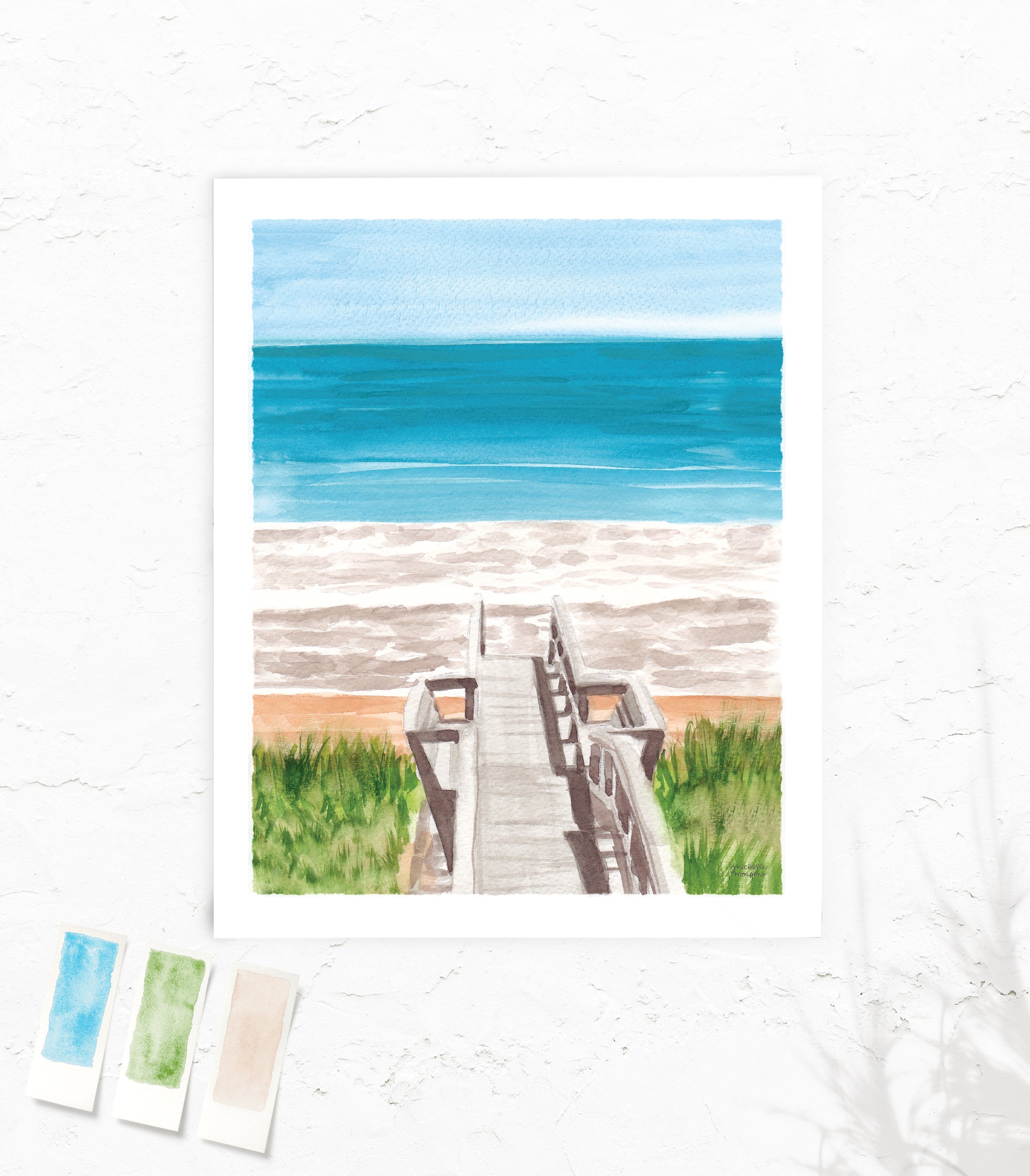 Beach Boardwalk Watercolor Art Print Coastal Decor