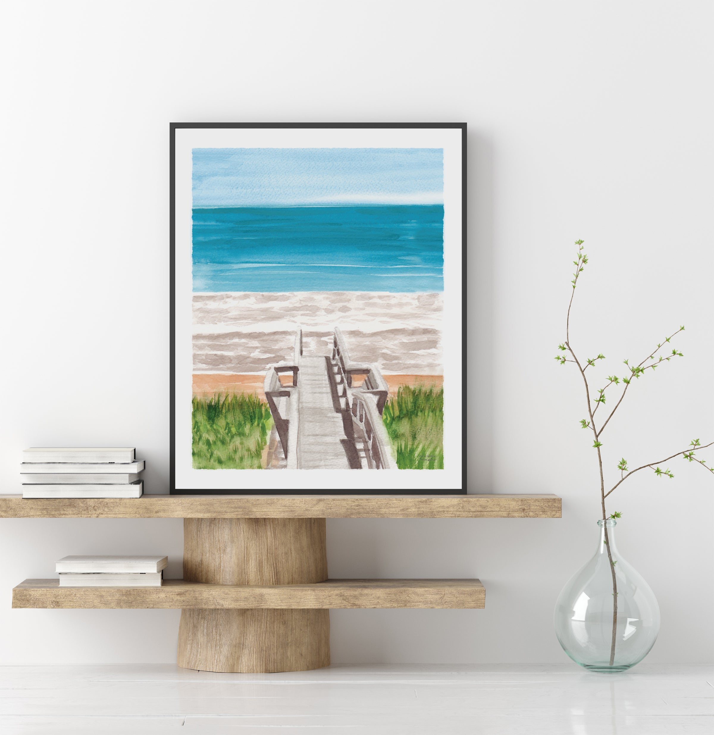 Beach Boardwalk Watercolor Art Print Coastal Decor