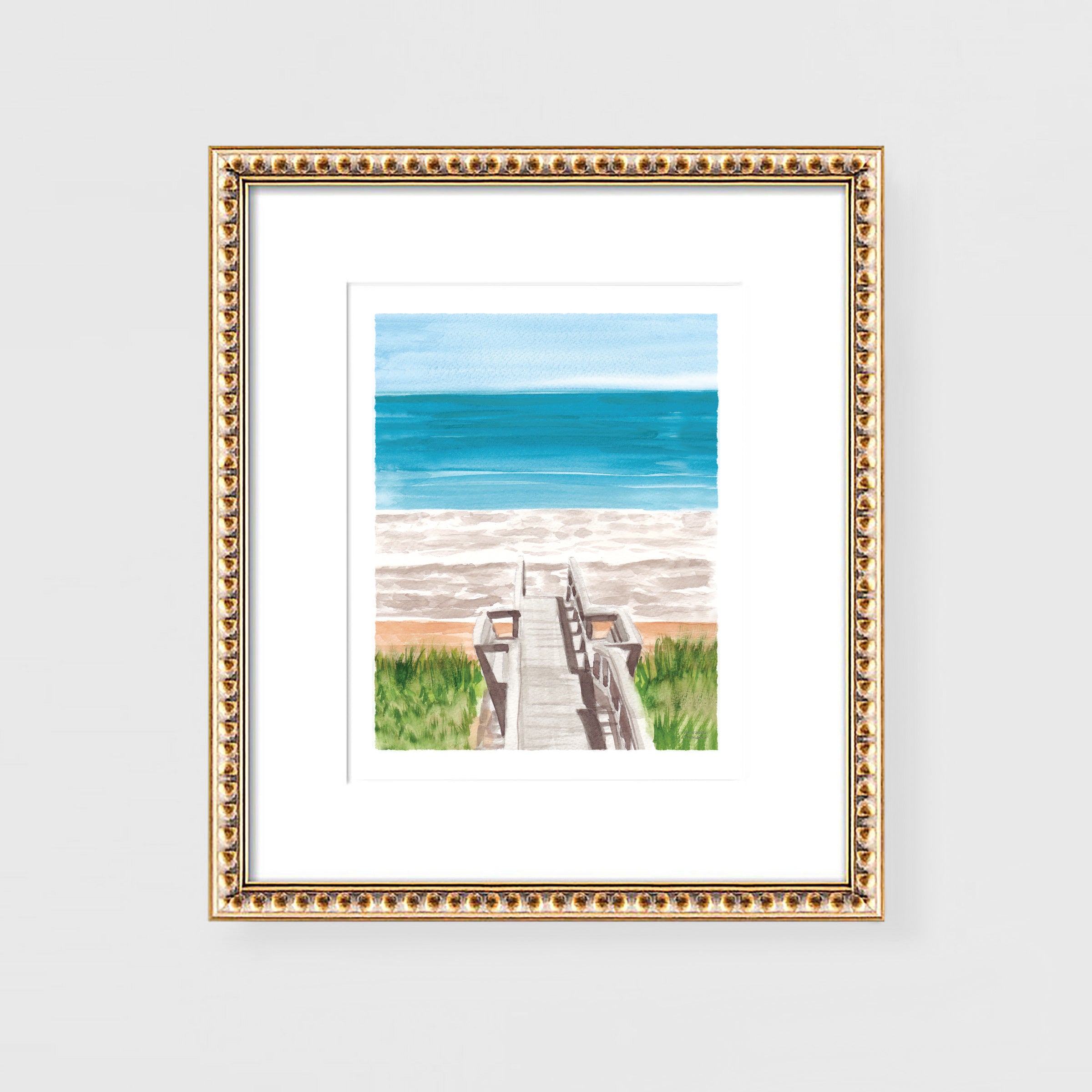 Beach Boardwalk Watercolor Art Print Coastal Decor