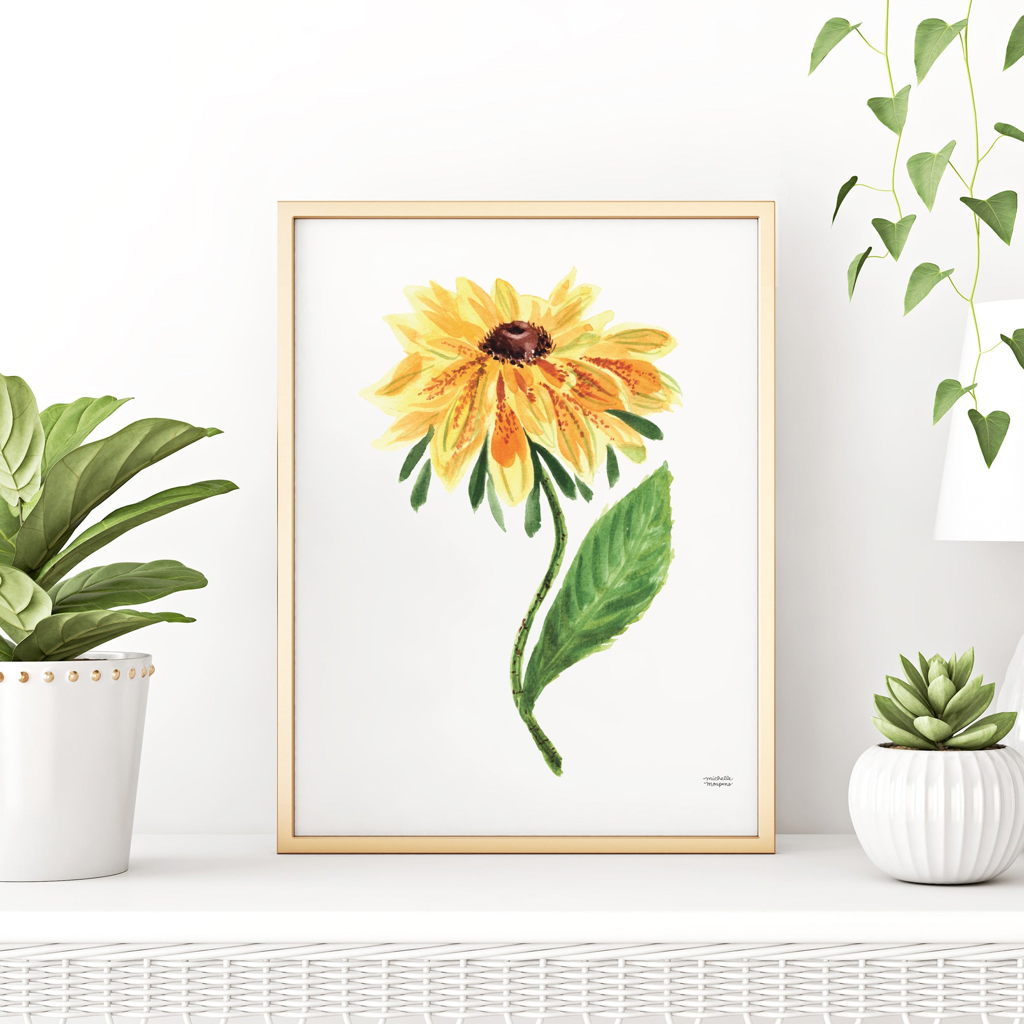 Black Eyed Susan Flower Watercolor Wall Art Print by artist Michelle Mospens