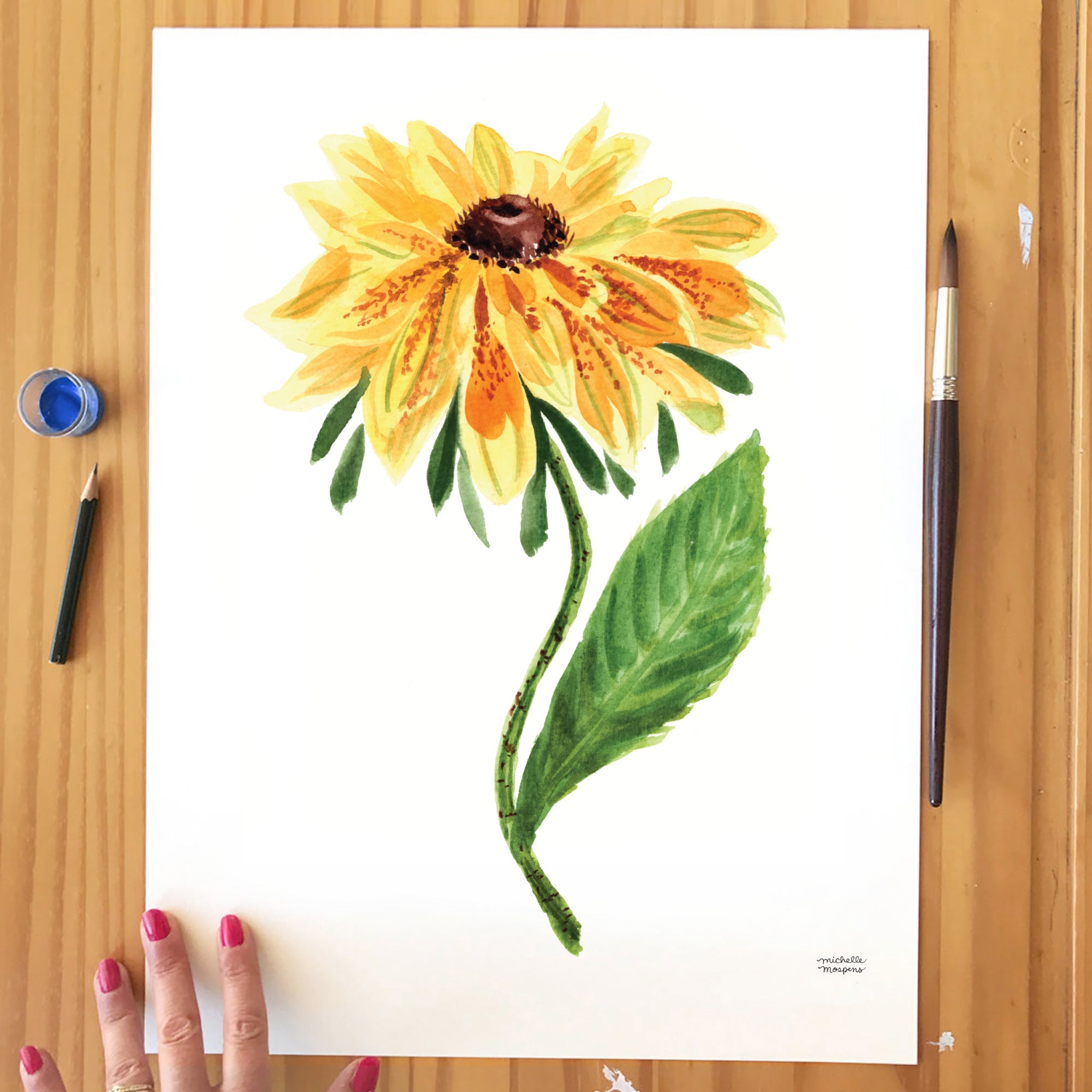 Black Eyed Susan Flower Watercolor Wall Art Print by artist Michelle Mospens