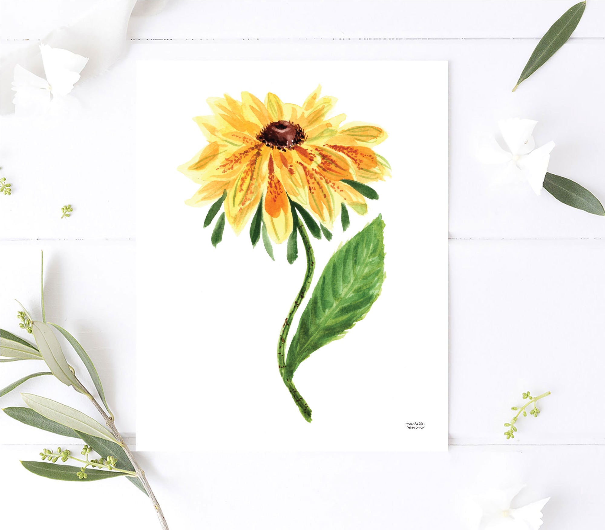 Black Eyed Susan Flower Watercolor Wall Art Print by artist Michelle Mospens