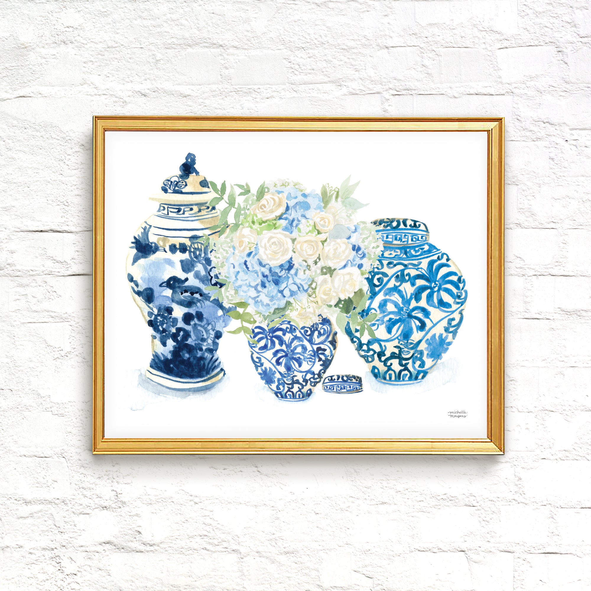 Watercolor Art Print - Blue and White Forever