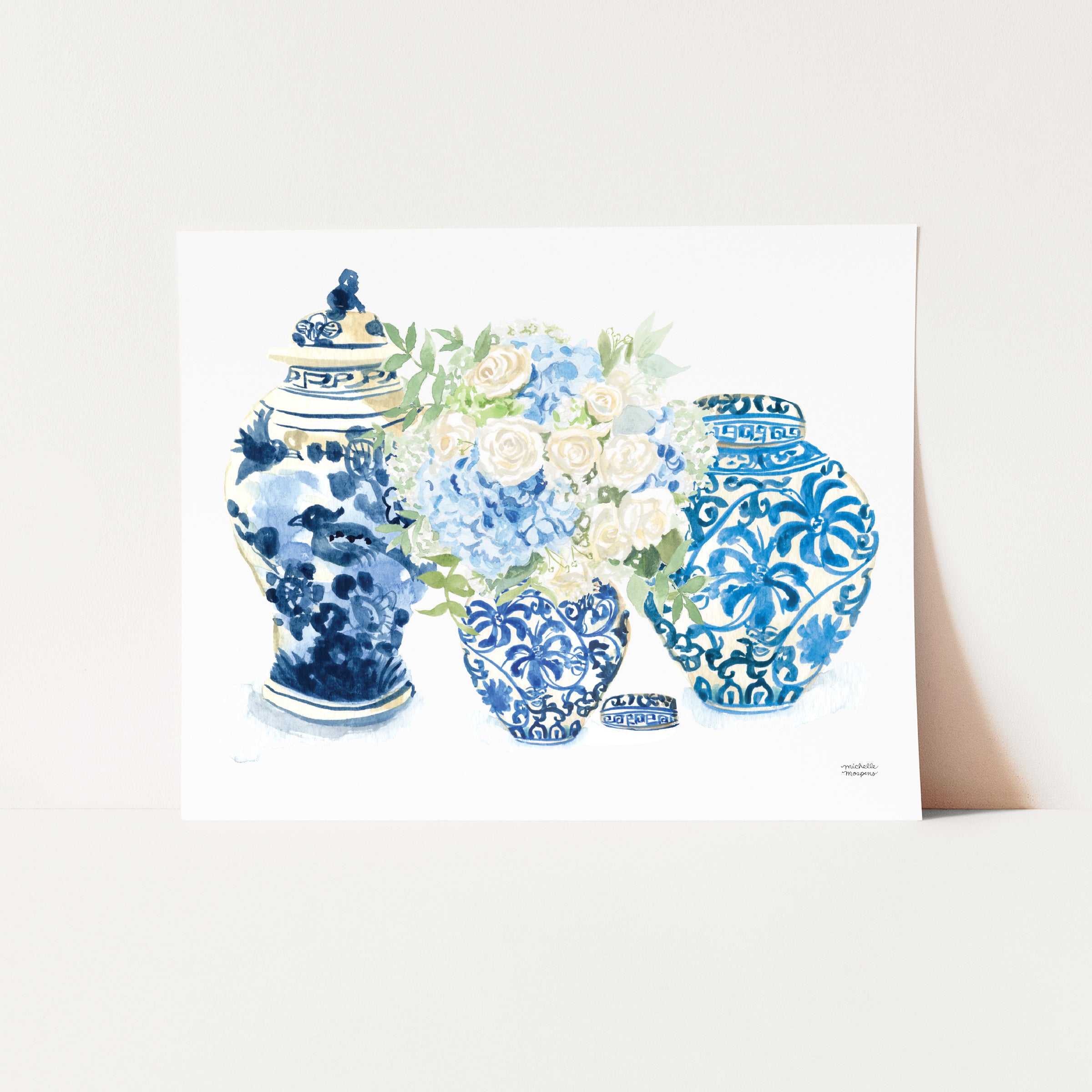 Watercolor Art Print - Blue and White Forever