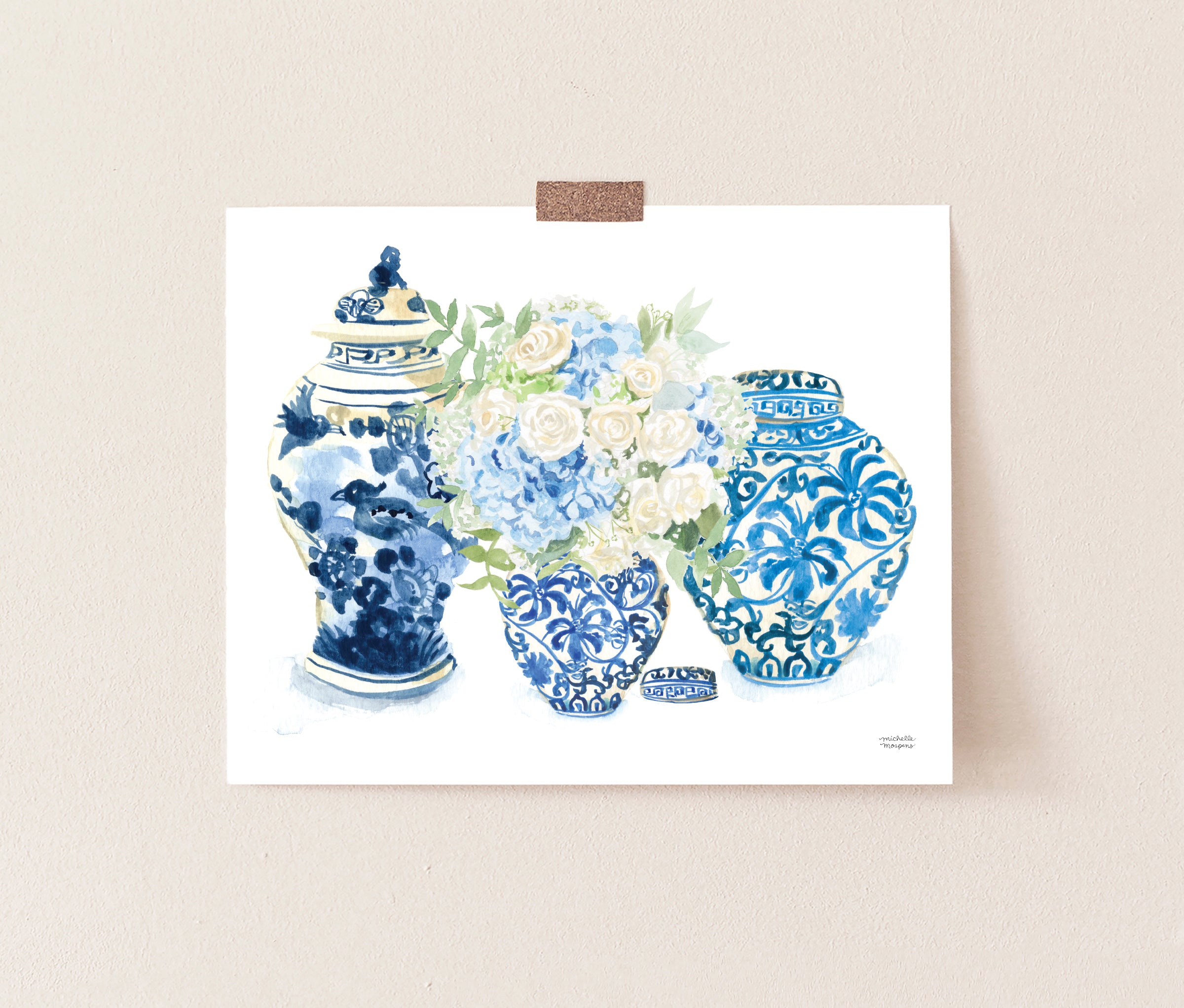 Watercolor Art Print - Blue and White Forever