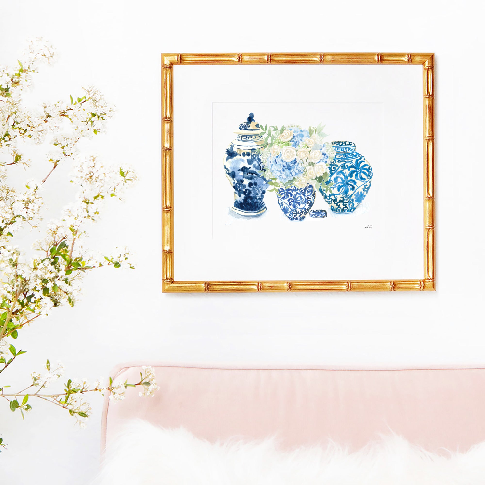 Watercolor Art Print - Blue and White Forever