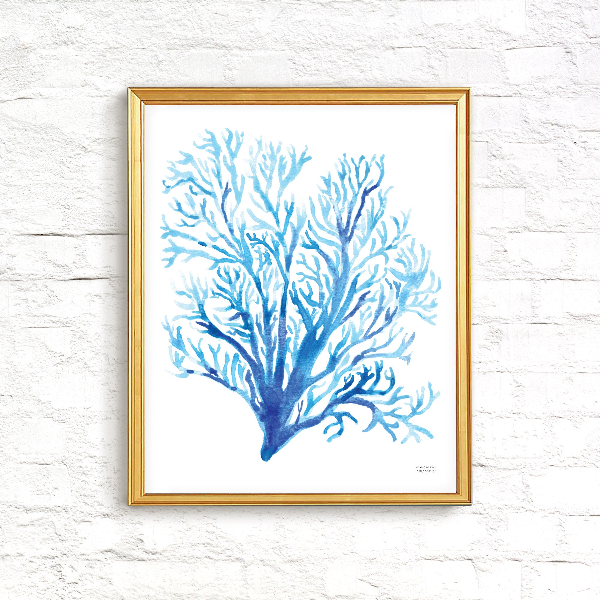 Coastal Coral Watercolor Wall Art Print Unframed