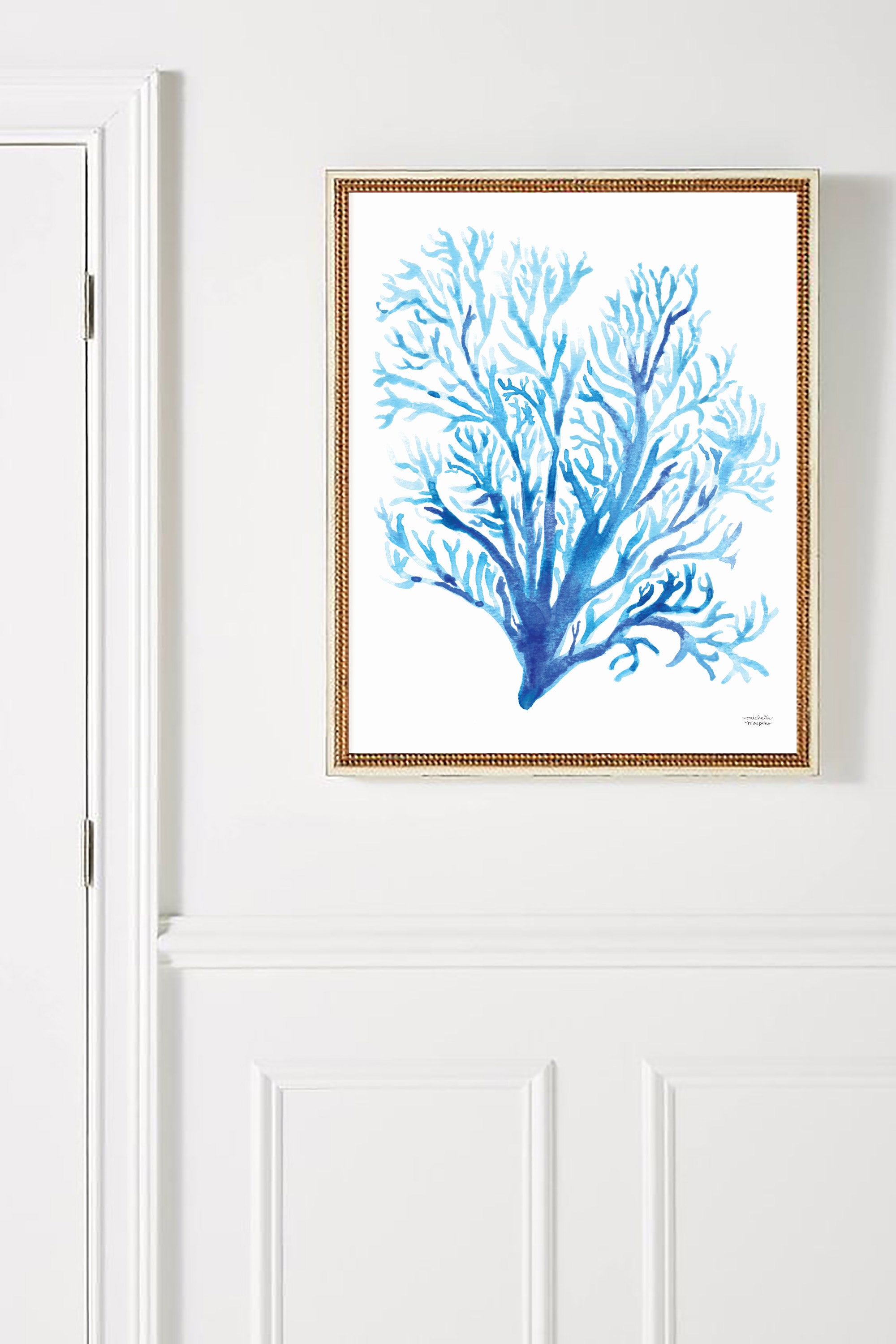Coastal Coral Watercolor Wall Art Print Unframed