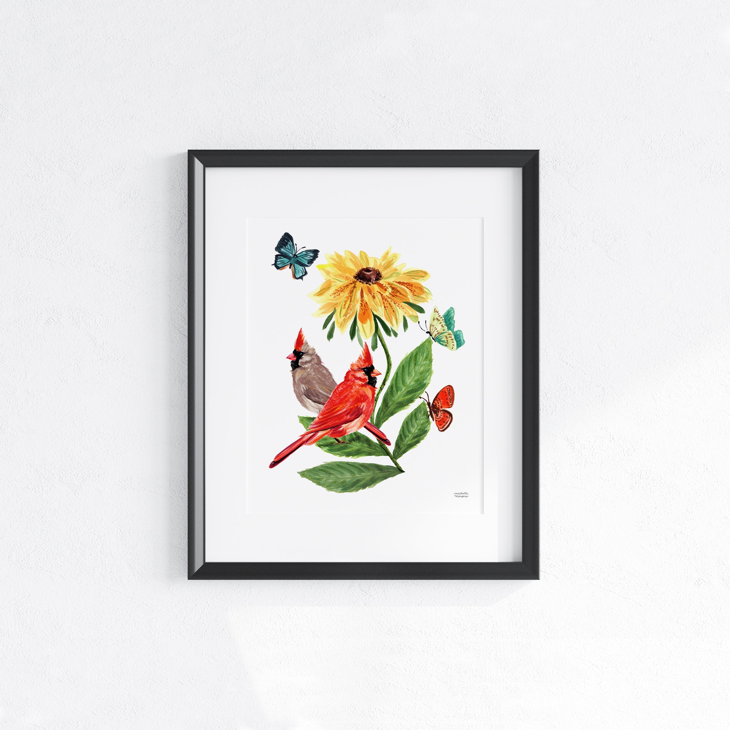 Mr. and Mrs. Cardinal Birds Watercolor Unframed Wall Art Print by Michelle Mospens