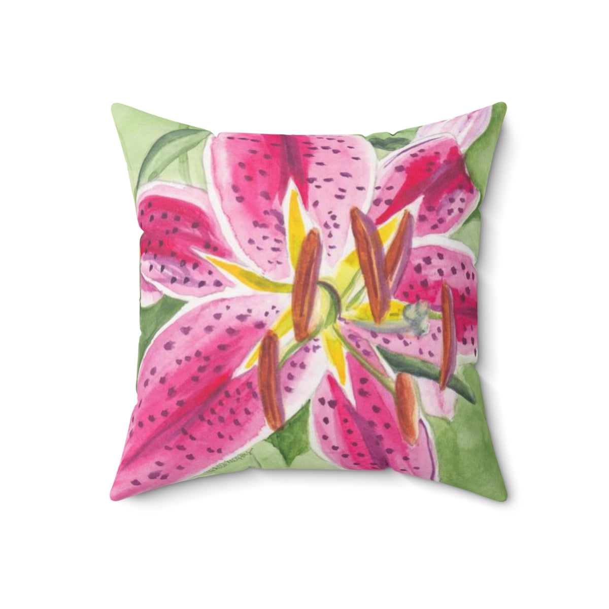 Watercolor Stargazer Lily Bloom Square Pillow