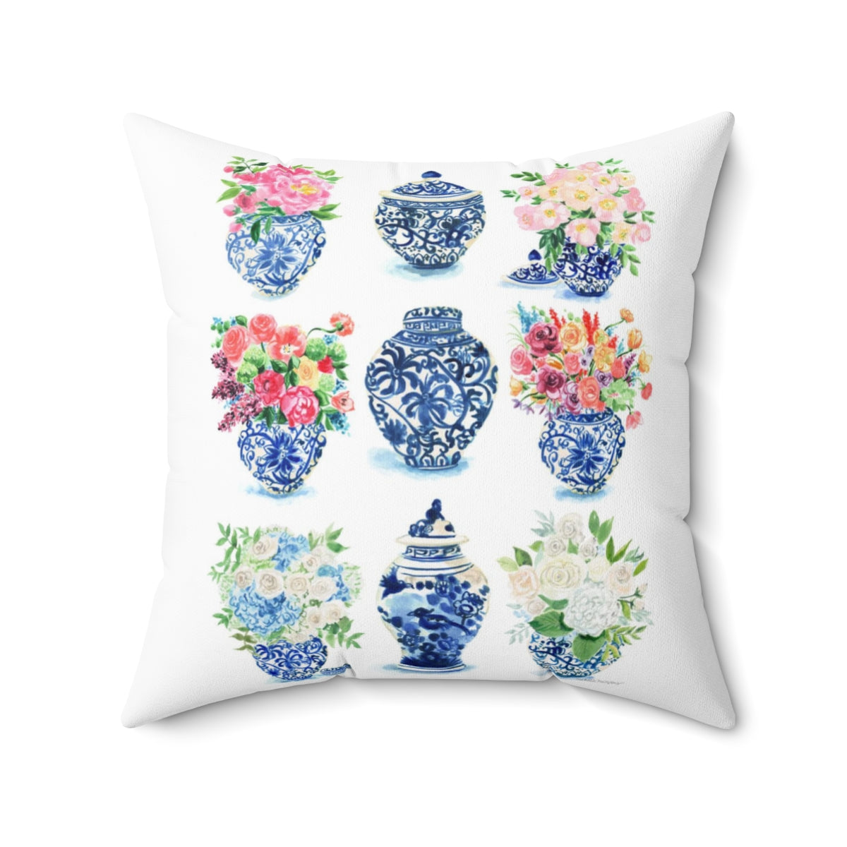 Watercolor Chinoiserie Ginger Jars Square Pillow