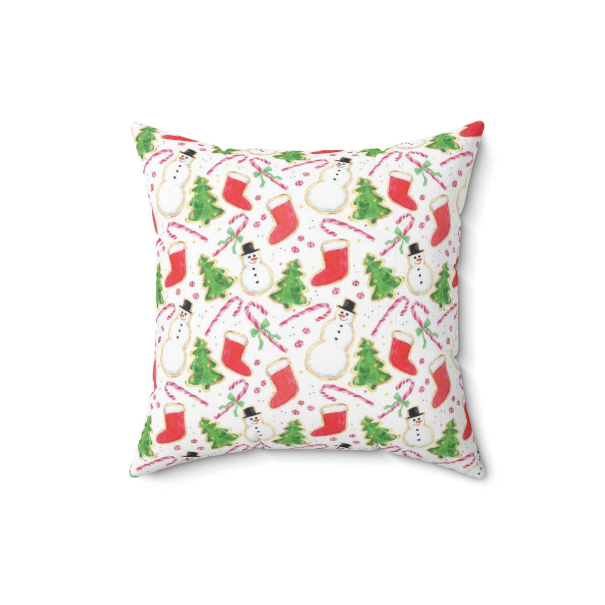 Watercolor Christmas Cookies Square Pillow by Artist Michelle Mospens