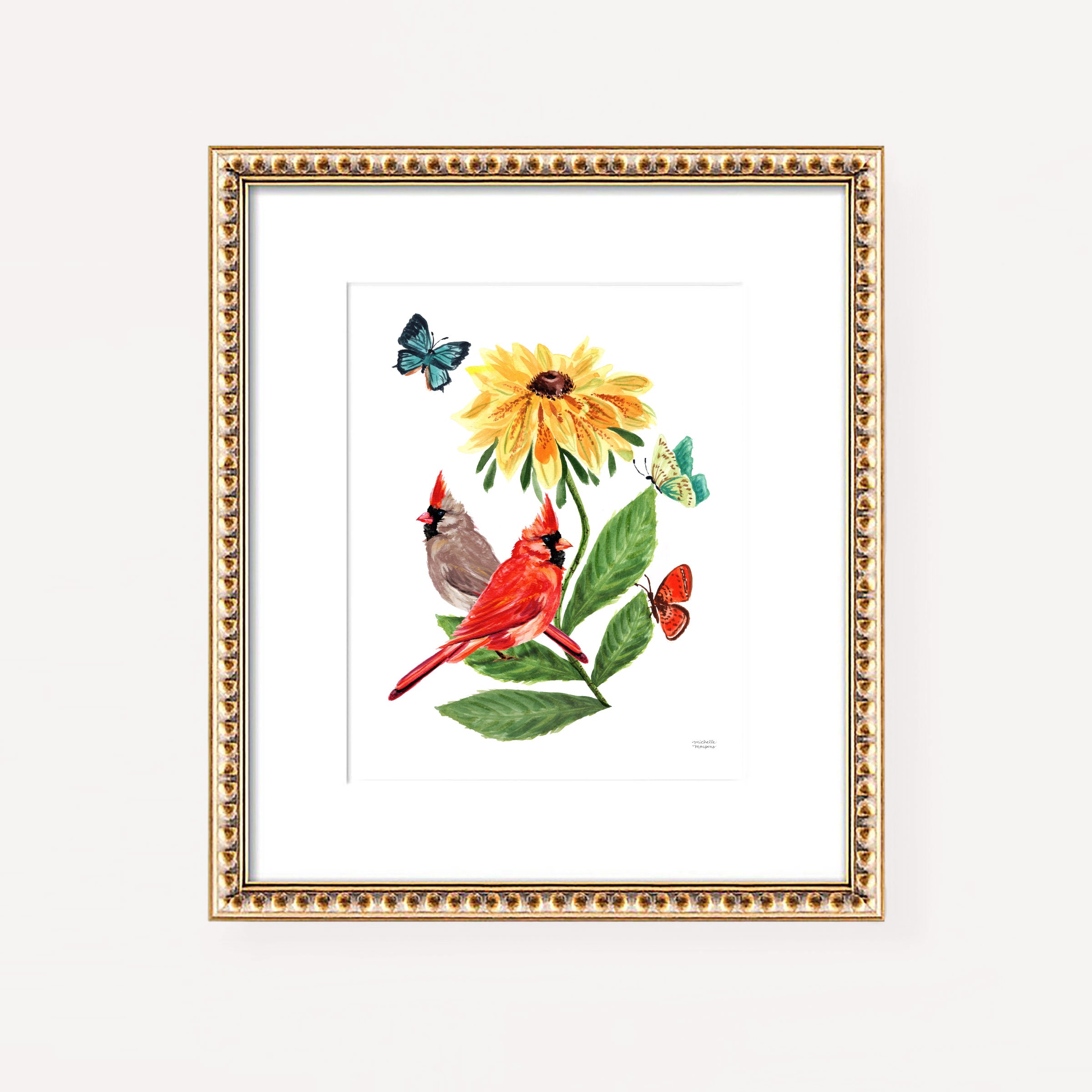 Mr. and Mrs. Cardinal Birds Watercolor Unframed Wall Art Print by Michelle Mospens