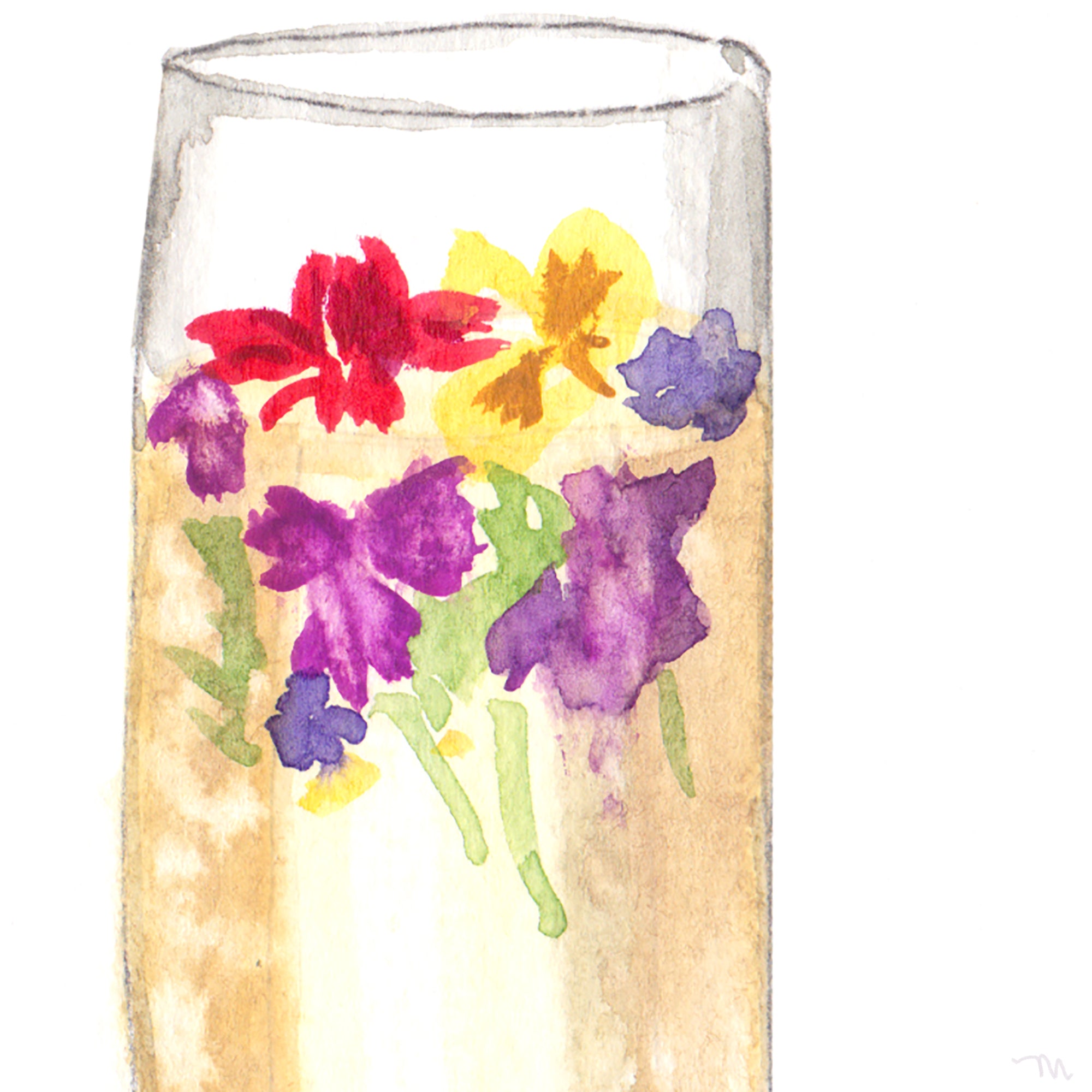 Cute Champagne Watercolor Bar Cart Decor Unframed Cocktail Wall Art Print - Michelle Mospens
