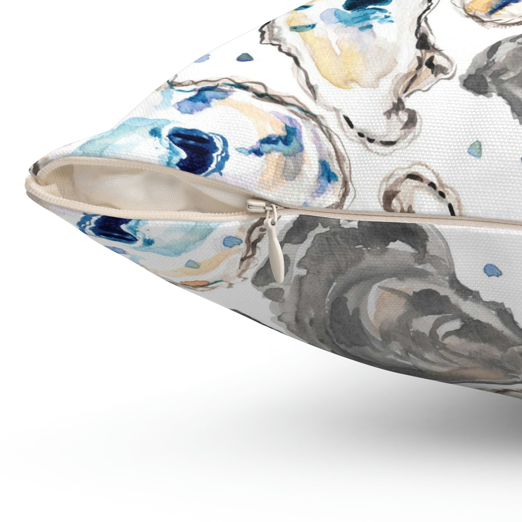 Watercolor Oysters Square Pillow with Coastal Aesthetic