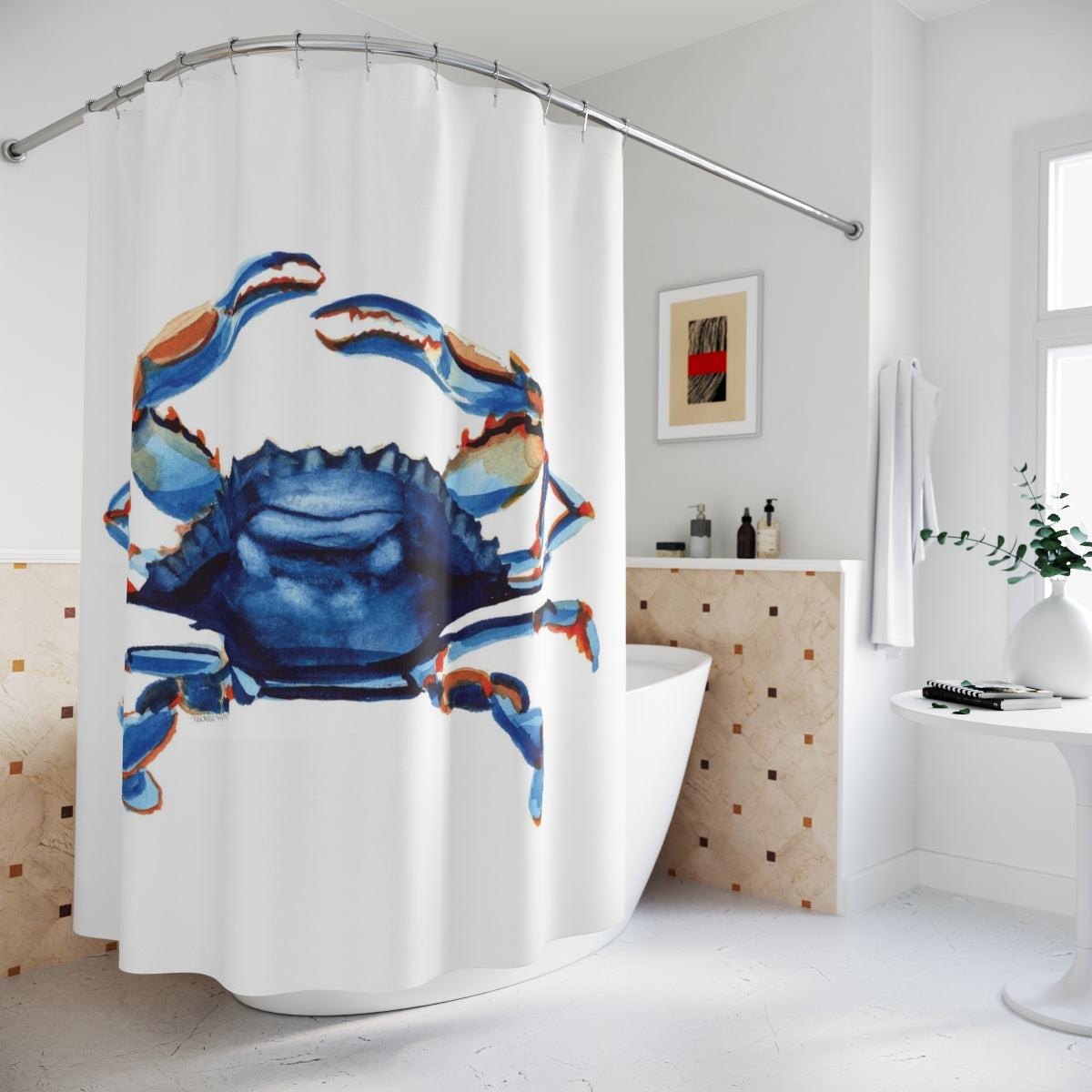 Watercolor Crab Nautical Coastal Shower Curtain