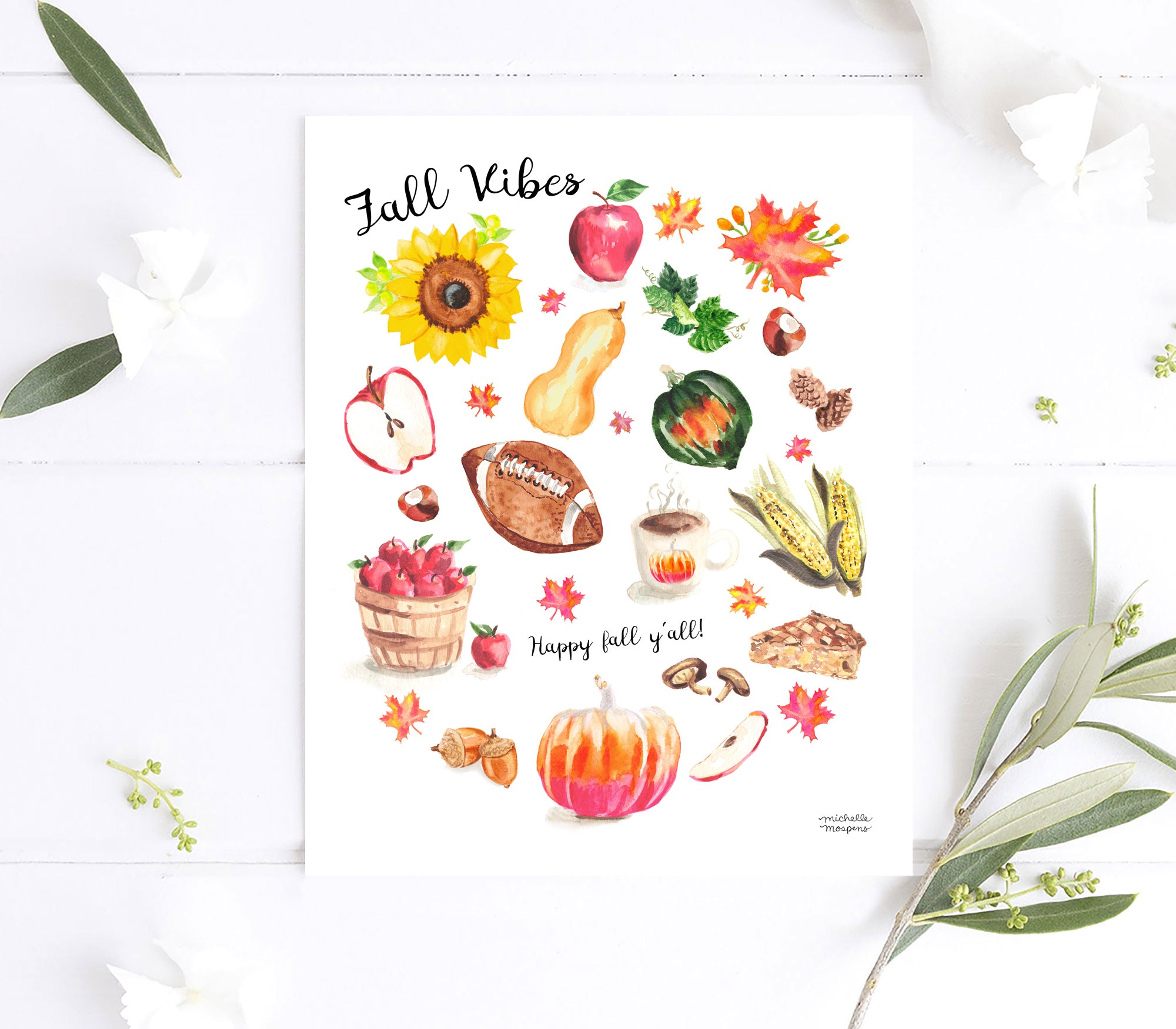 Fall Vibes Watercolor Art Print