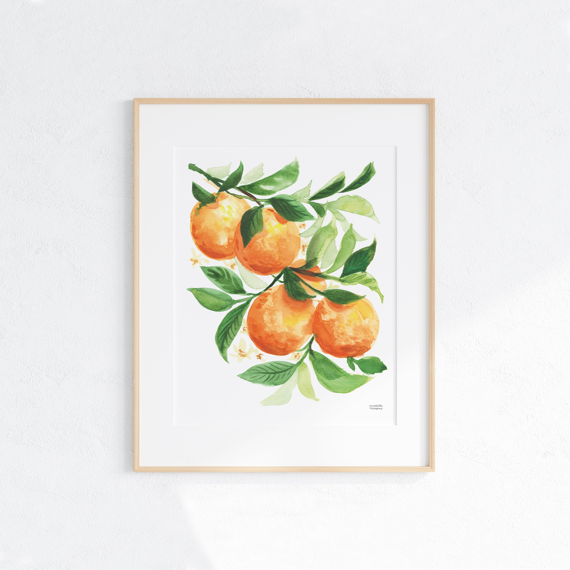 Watercolor Oranges fruit kitchen wall art print. Watercolor painting by artist Michelle Mospens.