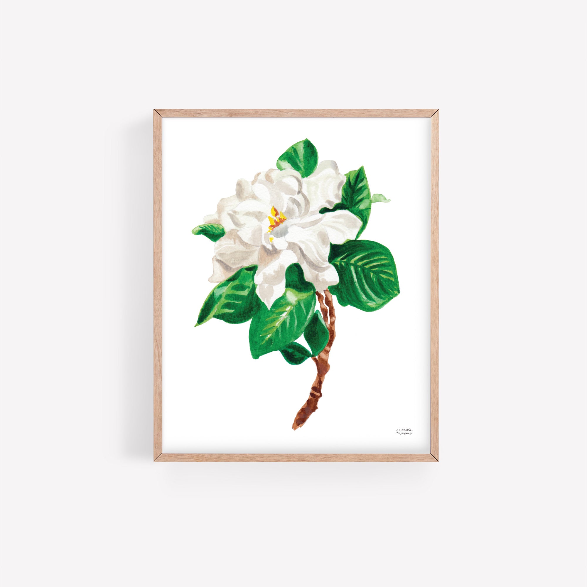 Gardenia flower watercolor painting art print by artist Michelle Mospens.
