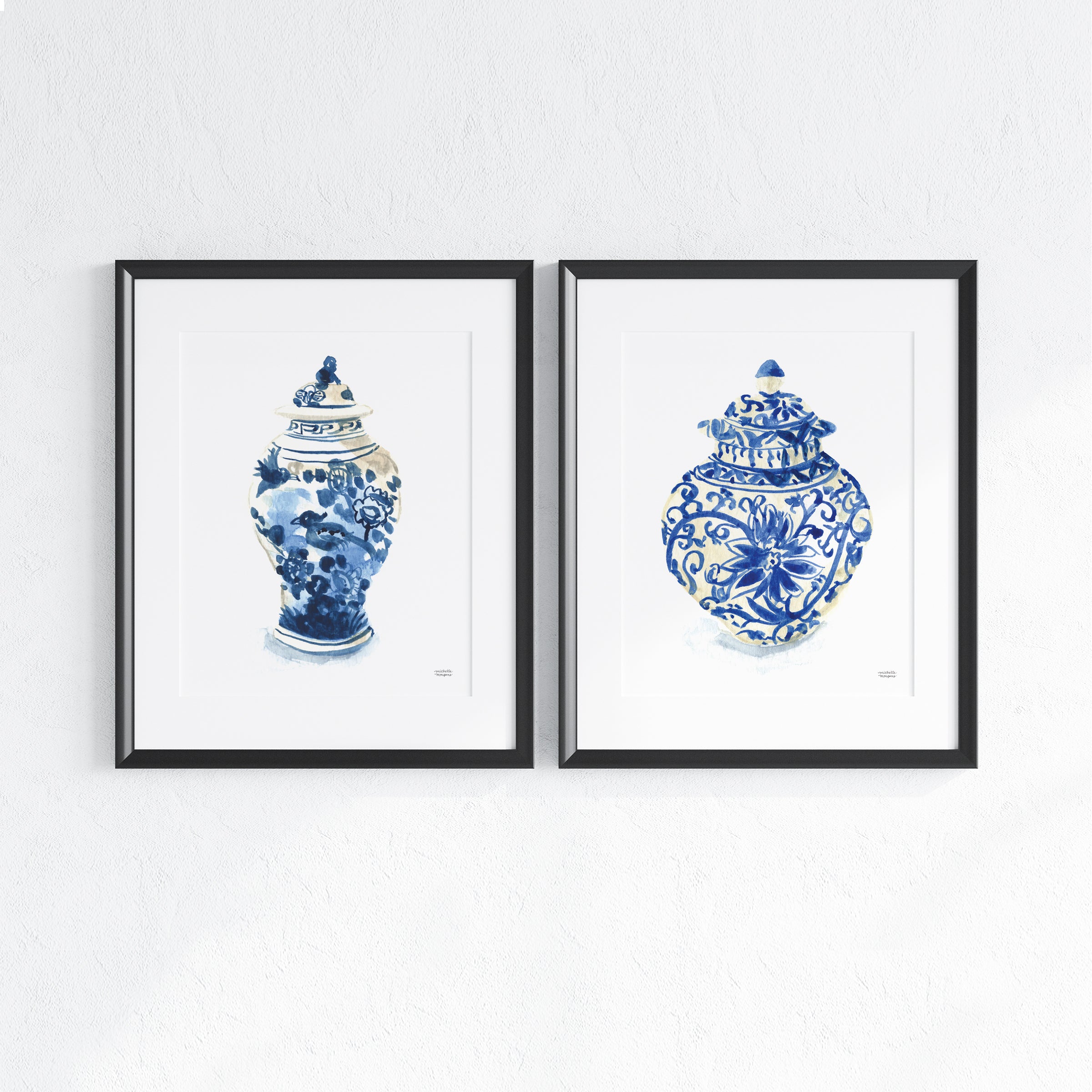 Vintage Ginger Jars No1 and 4 Watercolor Art Print Set