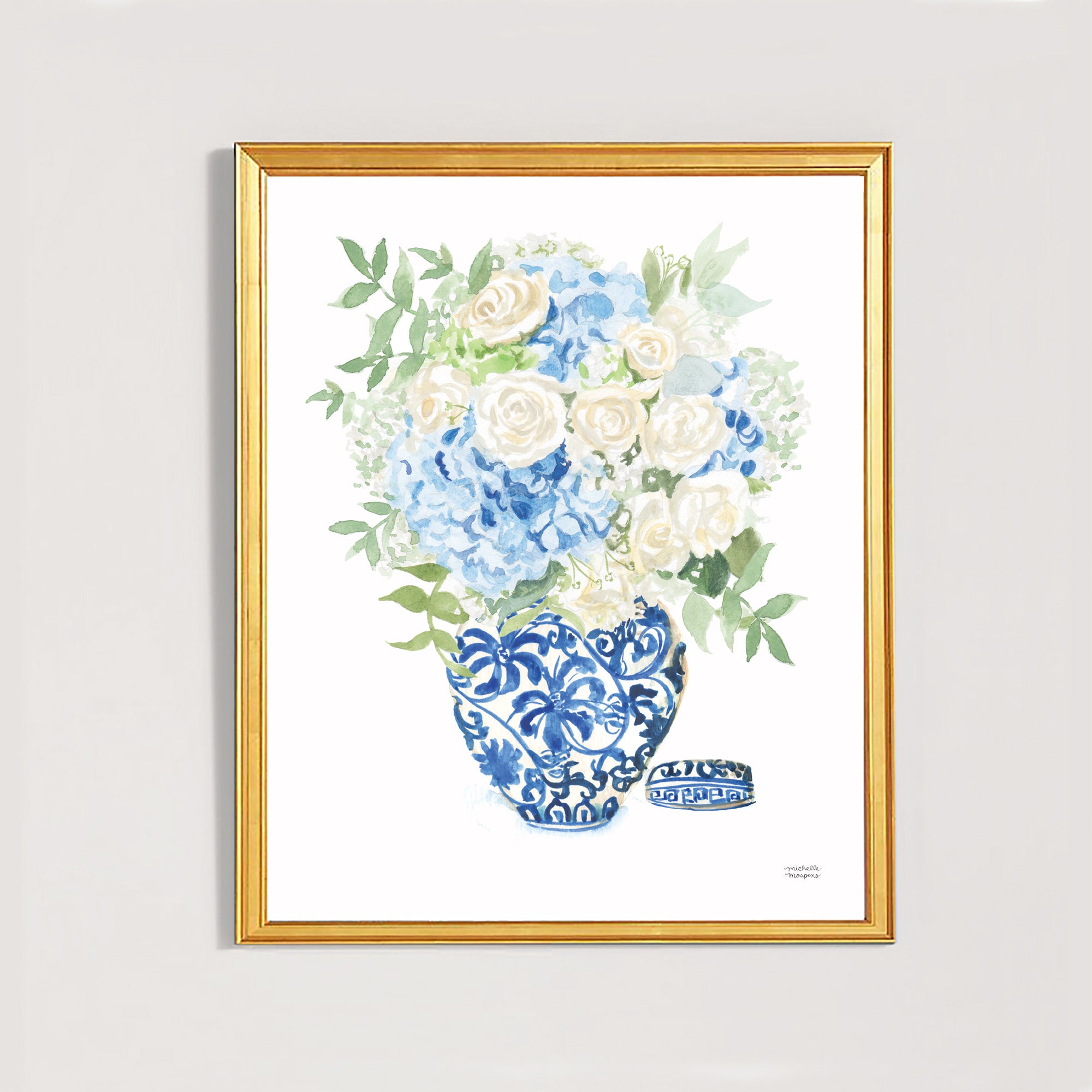 Watercolor Ginger Jar Bouquet Art Print by Michelle Mospens.