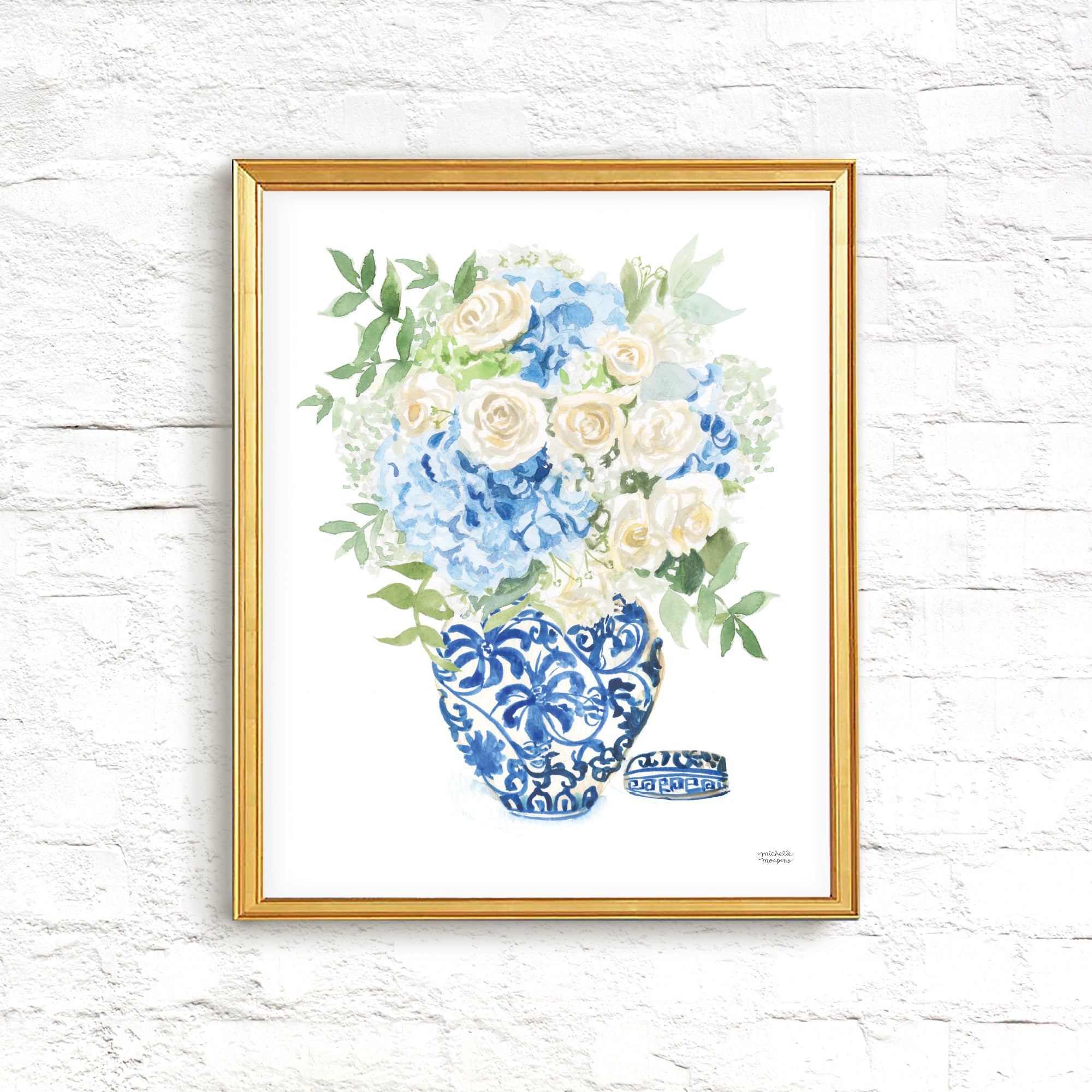 Watercolor Ginger Jar Bouquet Print No17