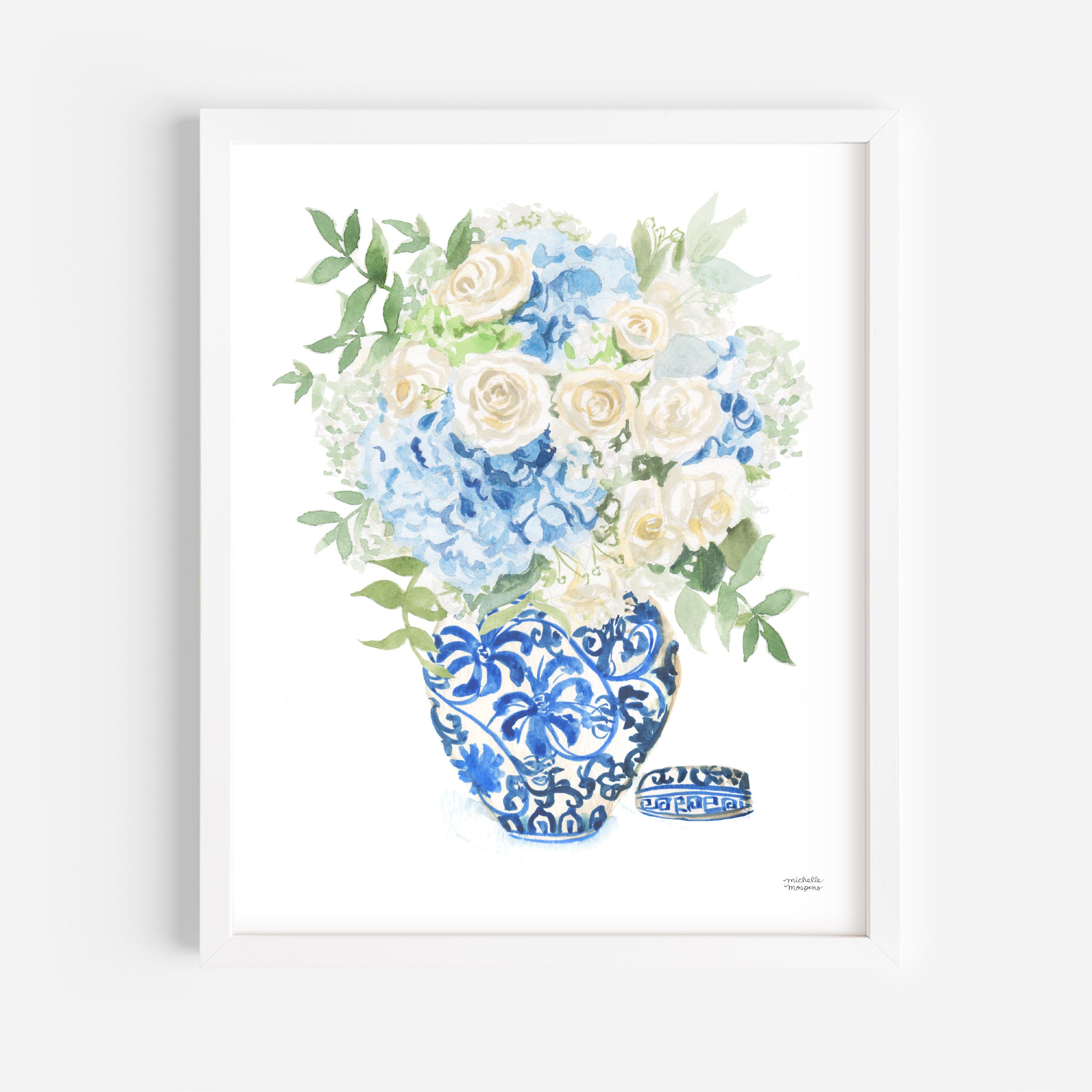 Watercolor Ginger Jar Bouquet Print No17