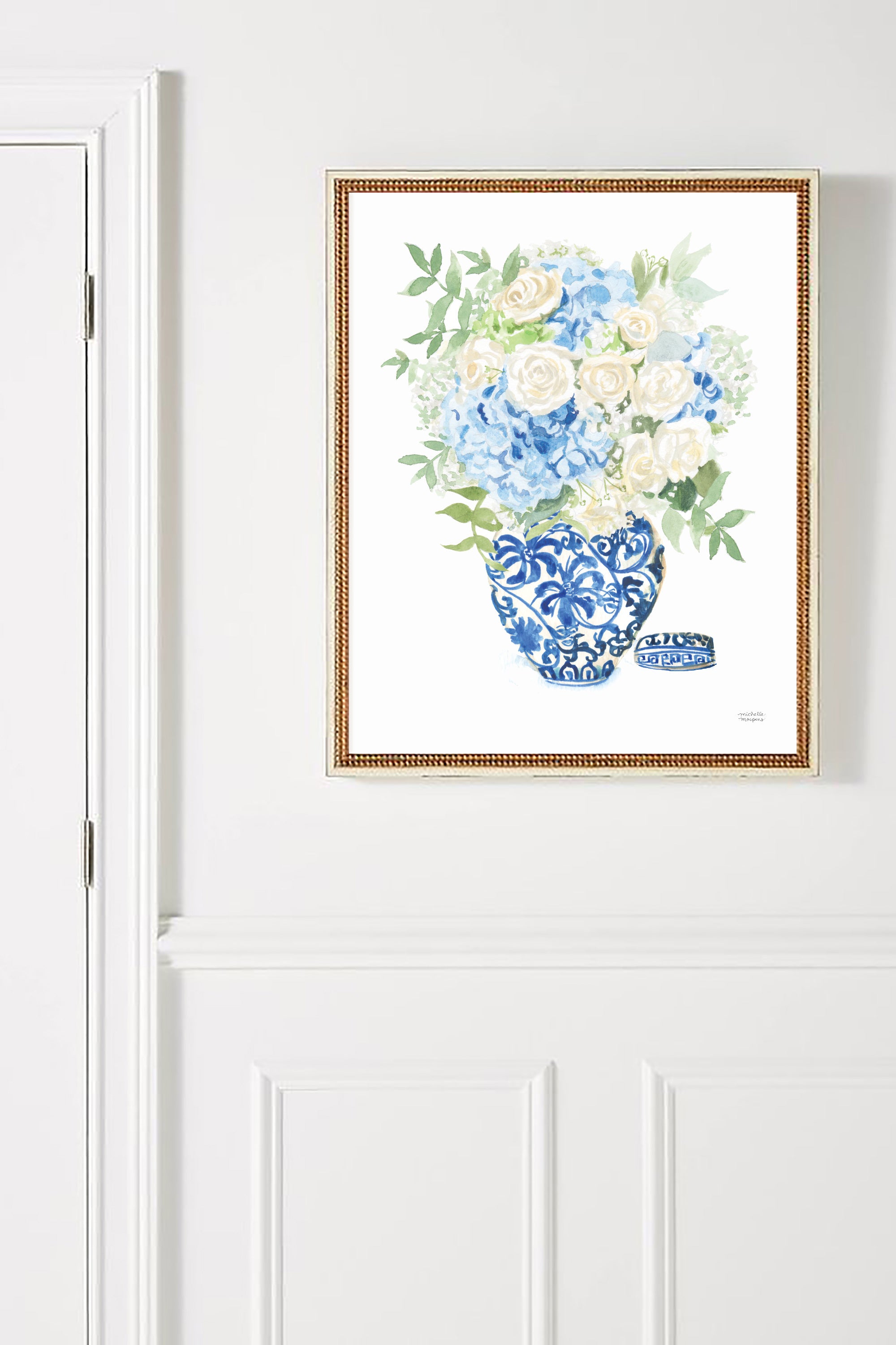 Watercolor Ginger Jar Bouquet Art Print by Michelle Mospens.