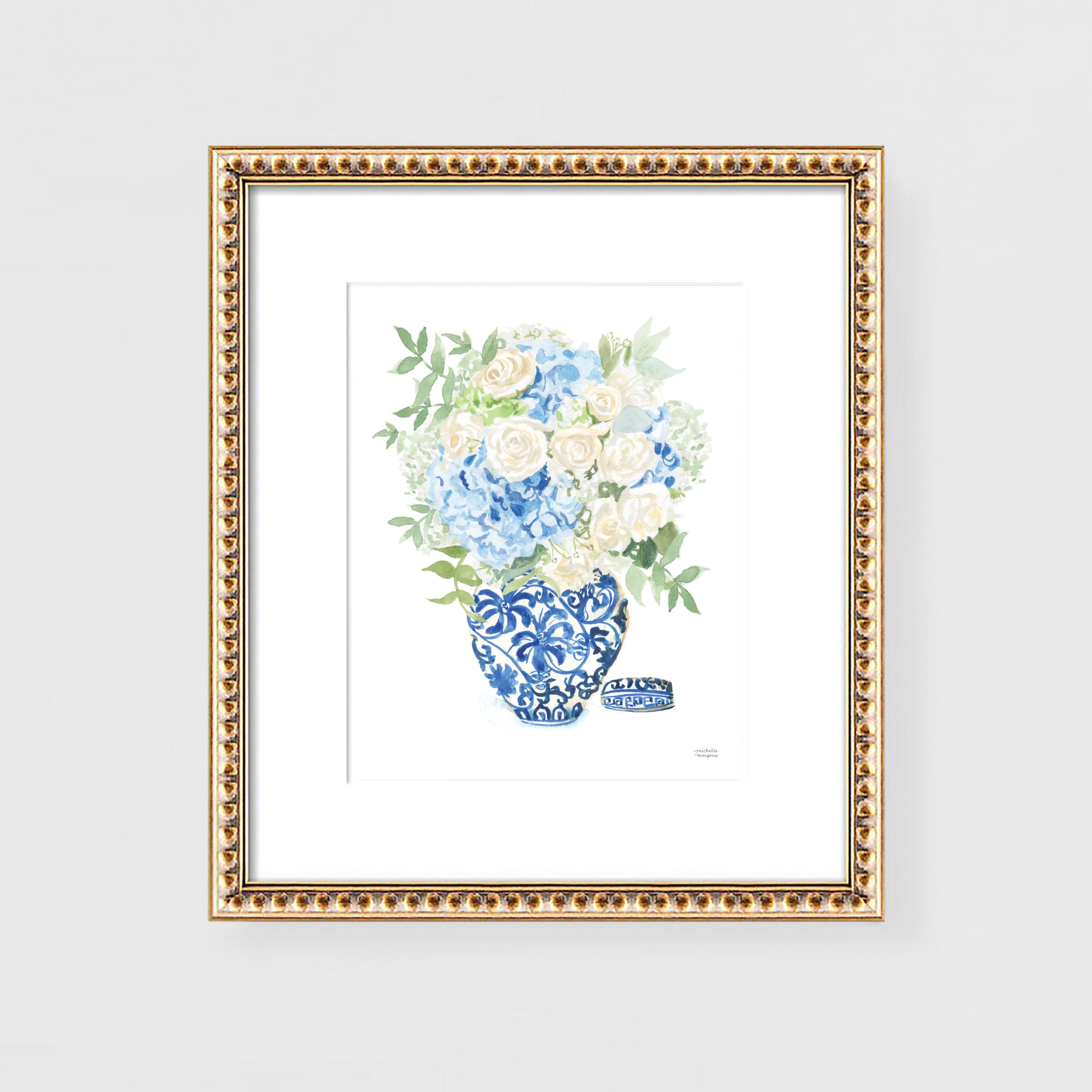 Watercolor Ginger Jar Bouquet Art Print by Michelle Mospens.