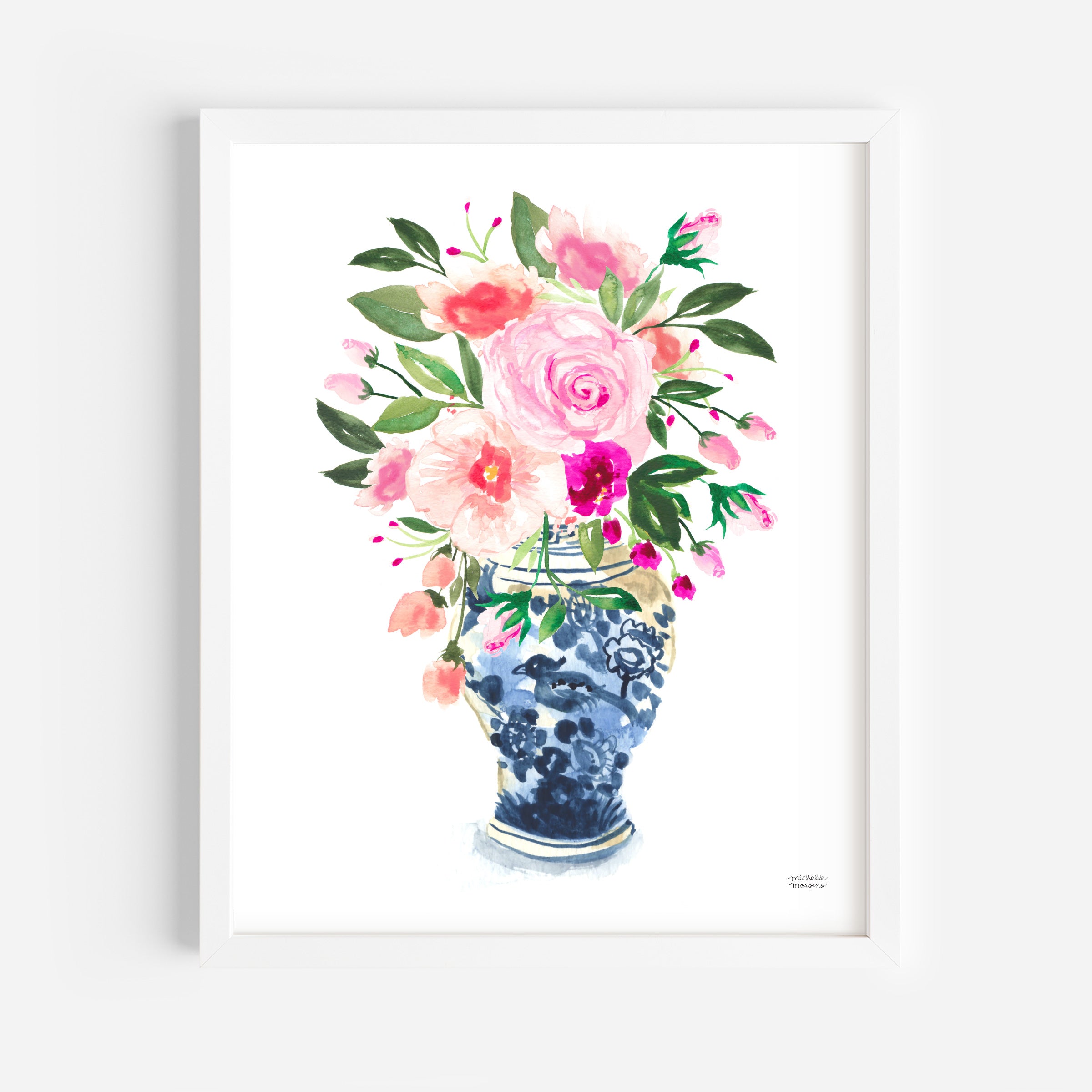 Watercolor Ginger Jar No9 with Flowers Art Print