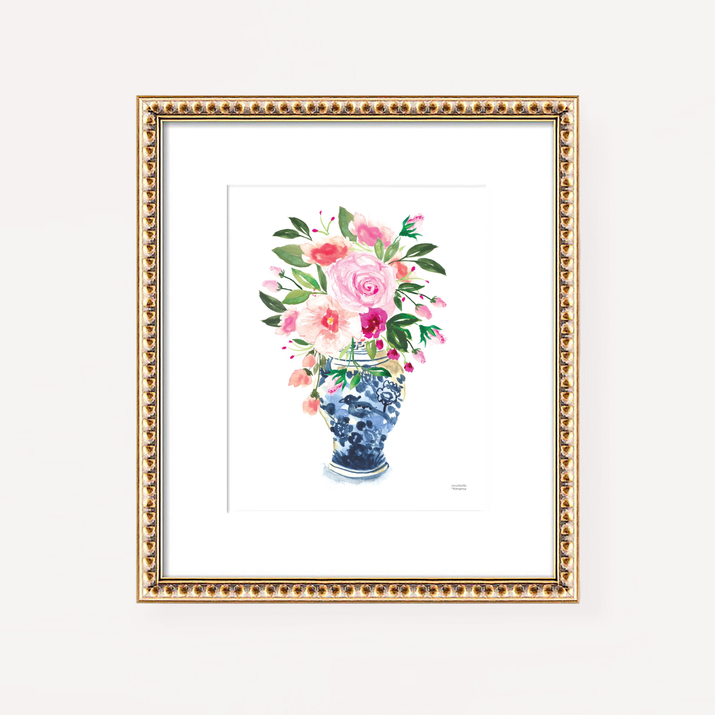 Watercolor Ginger Jar No9 with Flowers Art Print