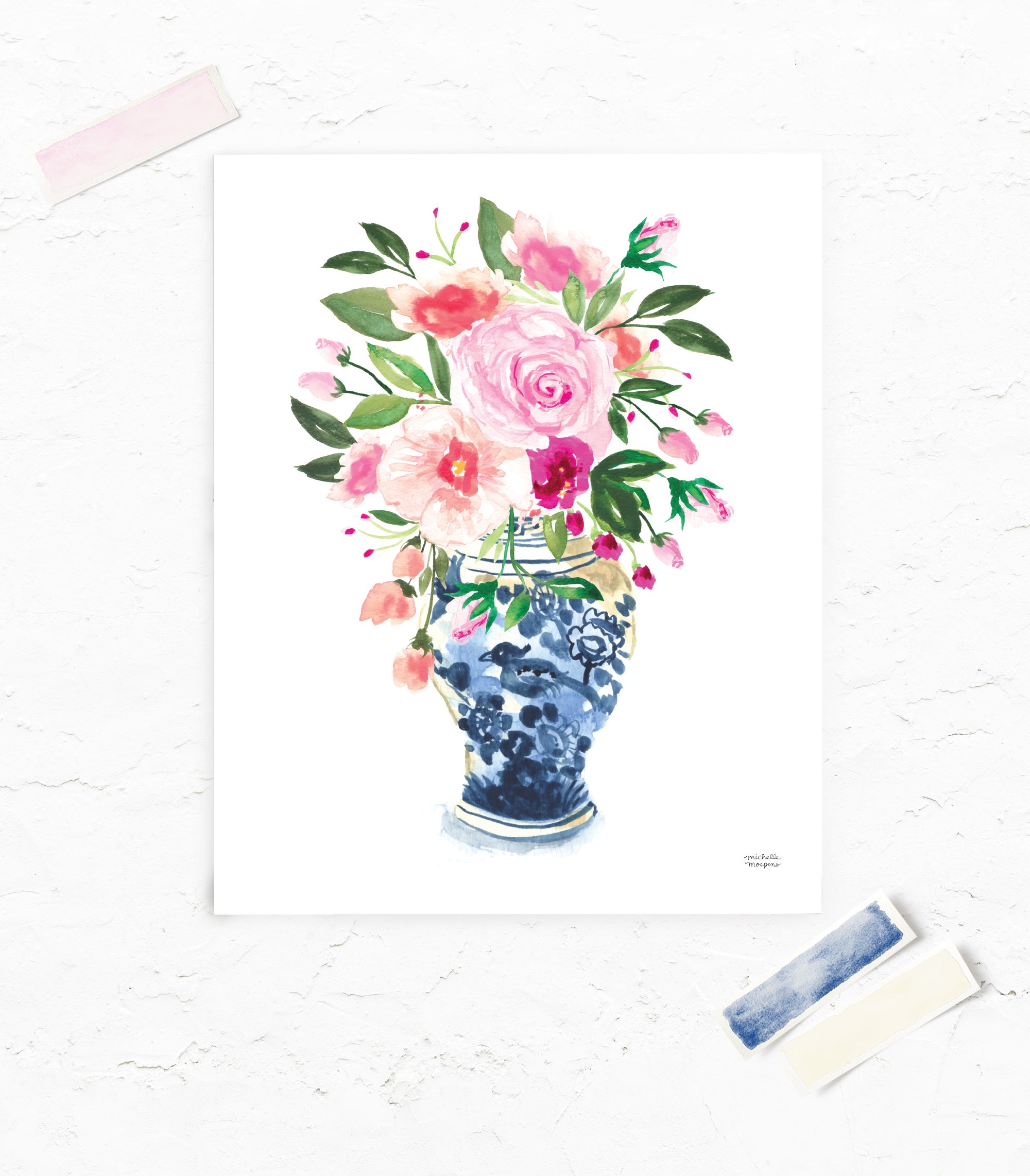 Watercolor Ginger Jar No9 with Flowers Art Print