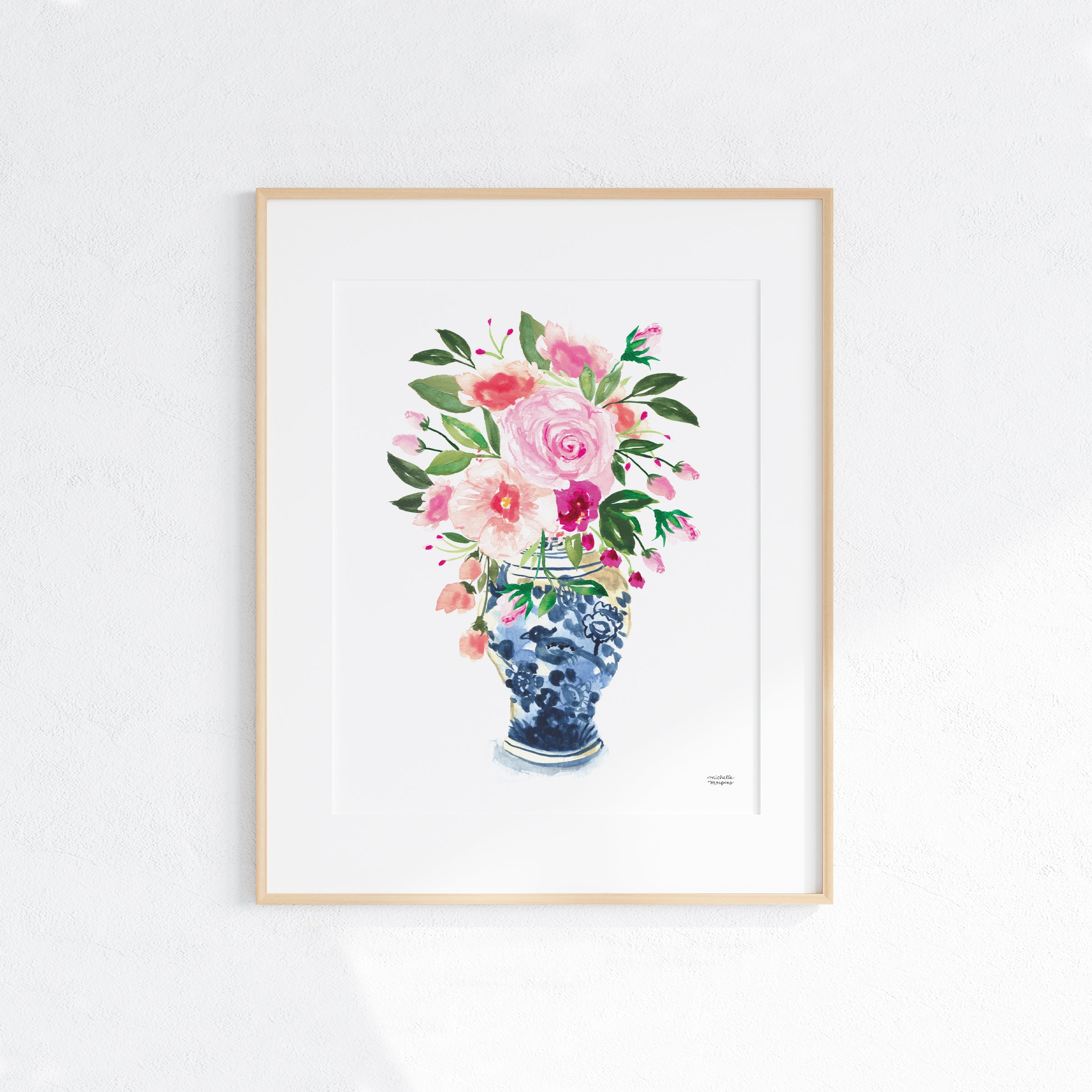 Watercolor Ginger Jar No9 with Flowers Art Print