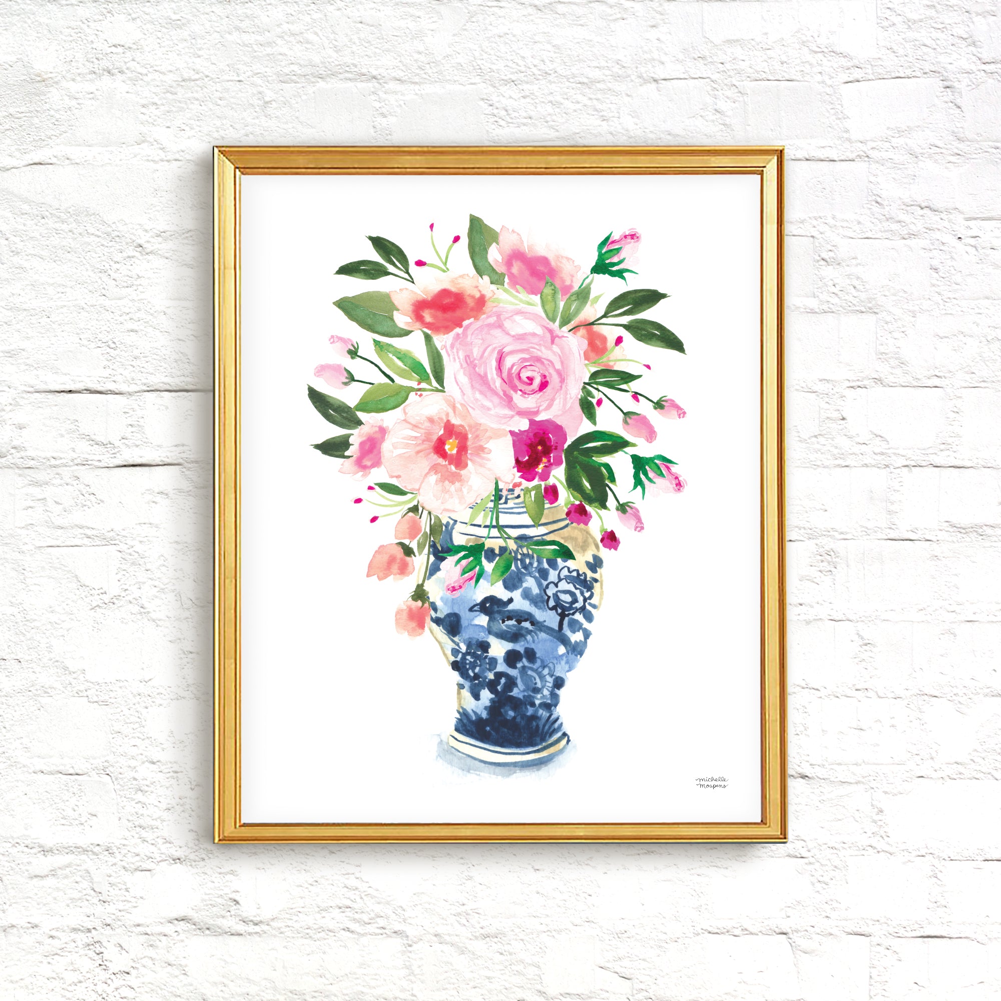 Watercolor Ginger Jar No9 with Flowers Art Print