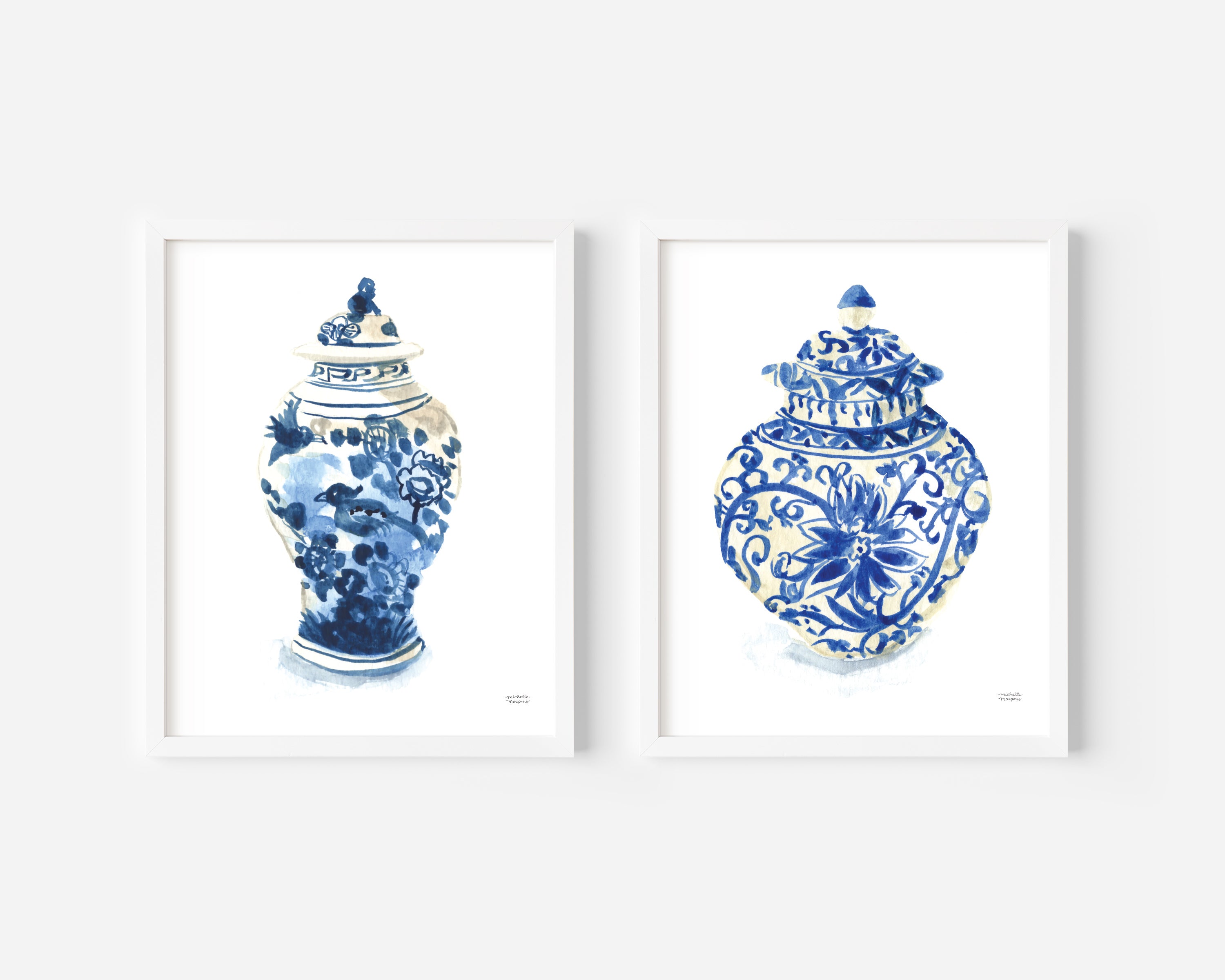 Vintage Ginger Jars No1 and 4 Watercolor Art Print Set